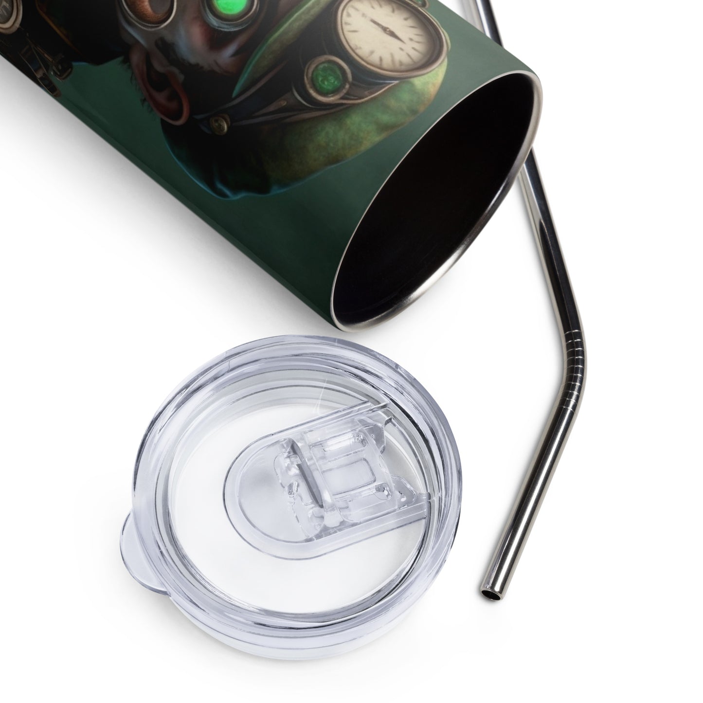 Steampunk Luigi Stainless steel tumbler cup with metal straw