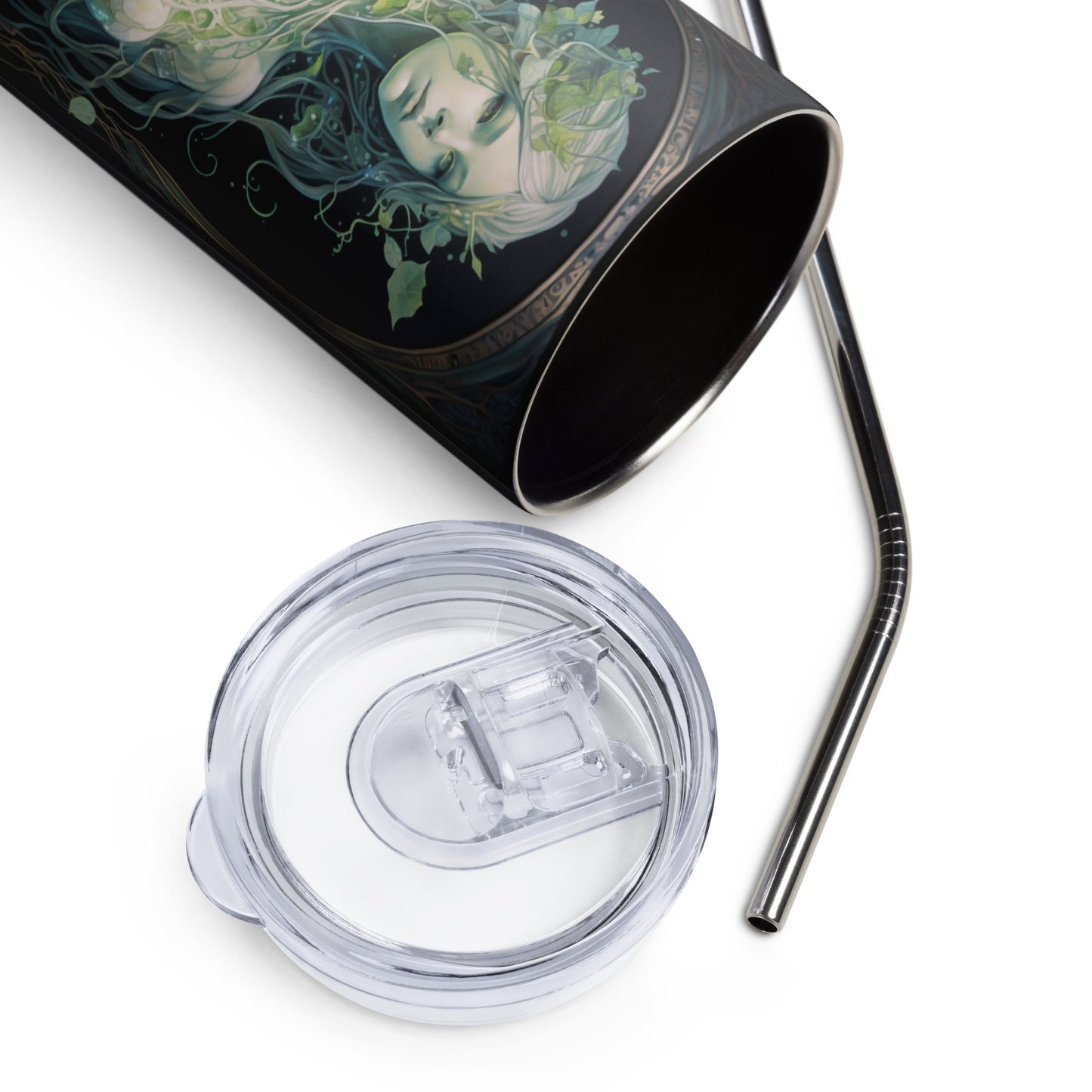 Earth Goddess #1 Stainless steel tumbler cup with metal straw