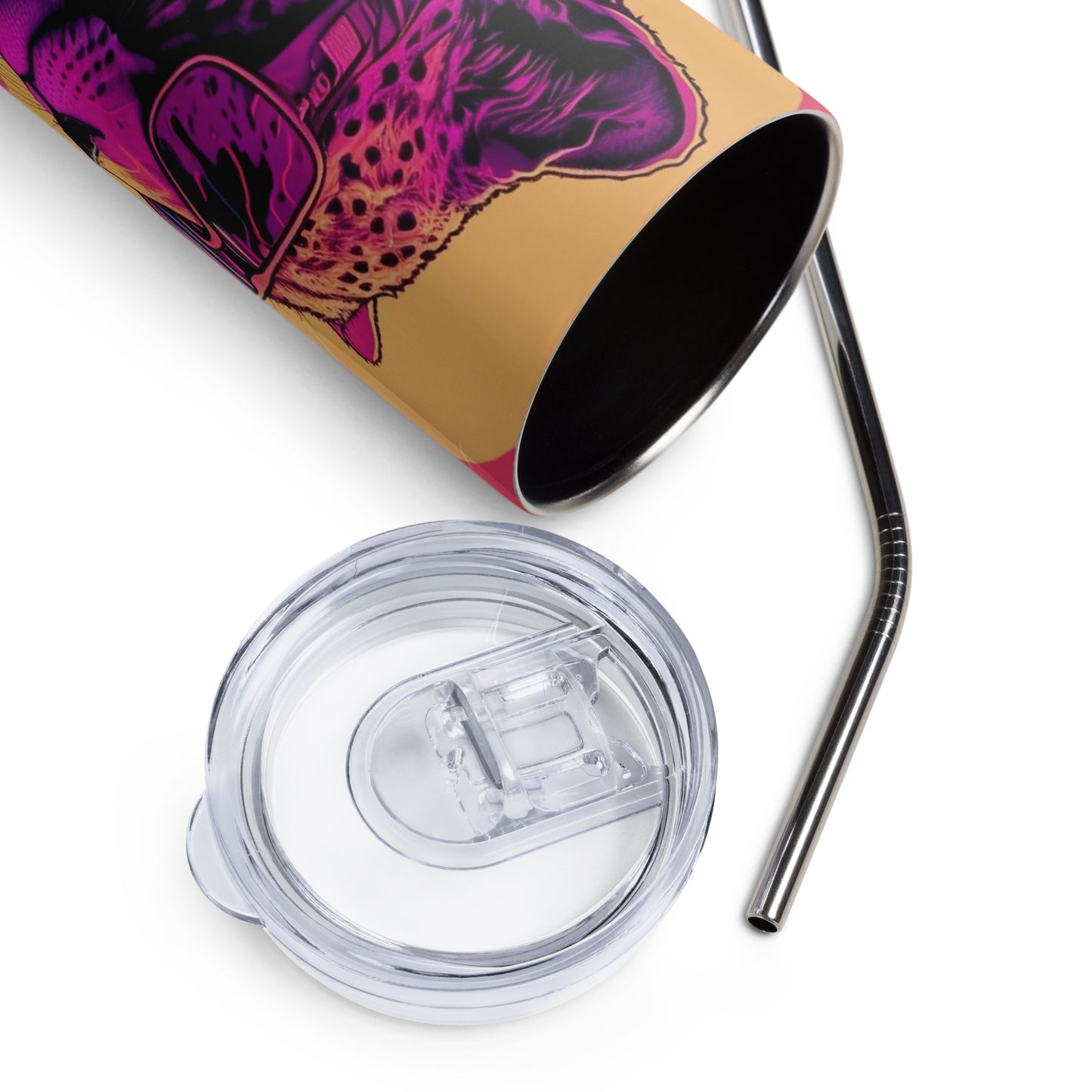 Miami Vice Cheetah #3 Stainless steel tumbler cup with metal straw