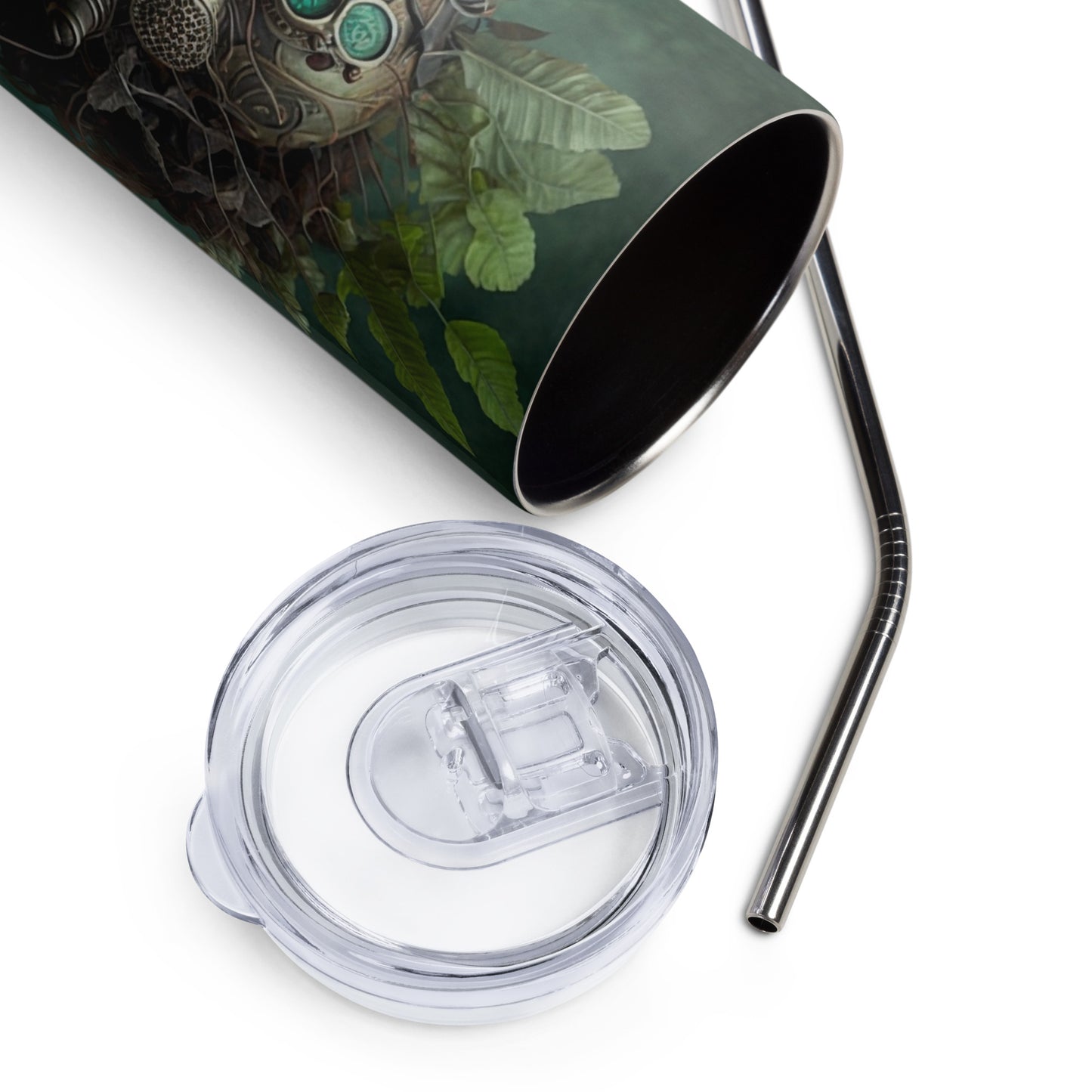 Steampunk Nature Woman Stainless steel tumbler cup with metal straw