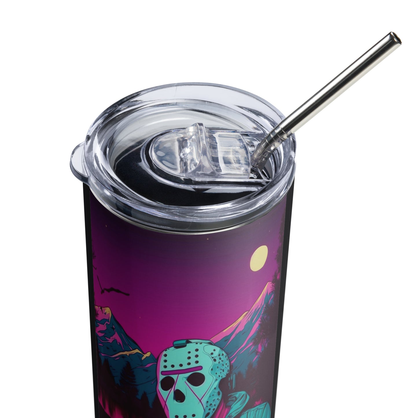 Vaporwave killer Jason Voorhees Stainless steel tumbler Cup with Metal Straw