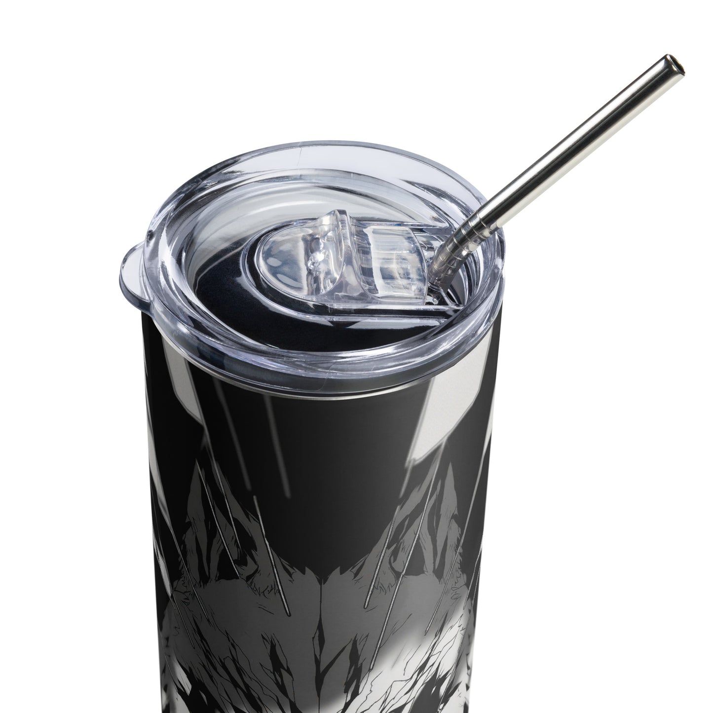 Manga Wolf Stainless steel tumbler cup with metal straw