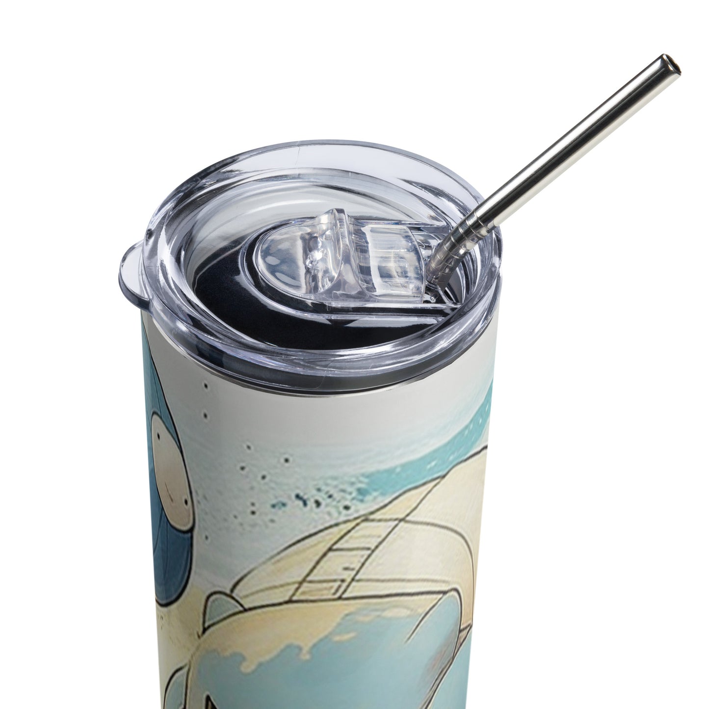 Blastoise at the Beach Stainless steel tumbler cup with metal straw