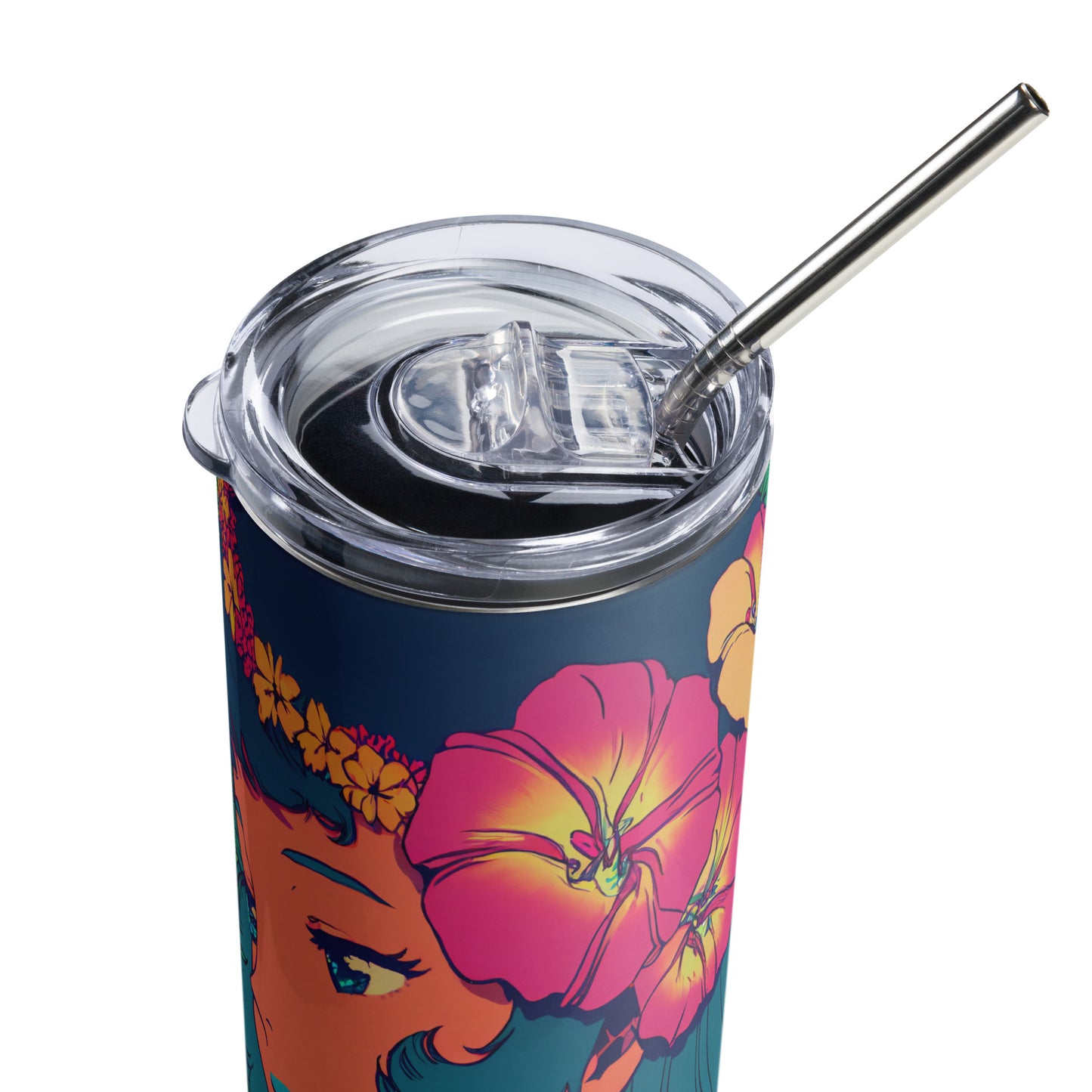 Hawaiian Beauty #2 Stainless steel tumbler cup with metal straw