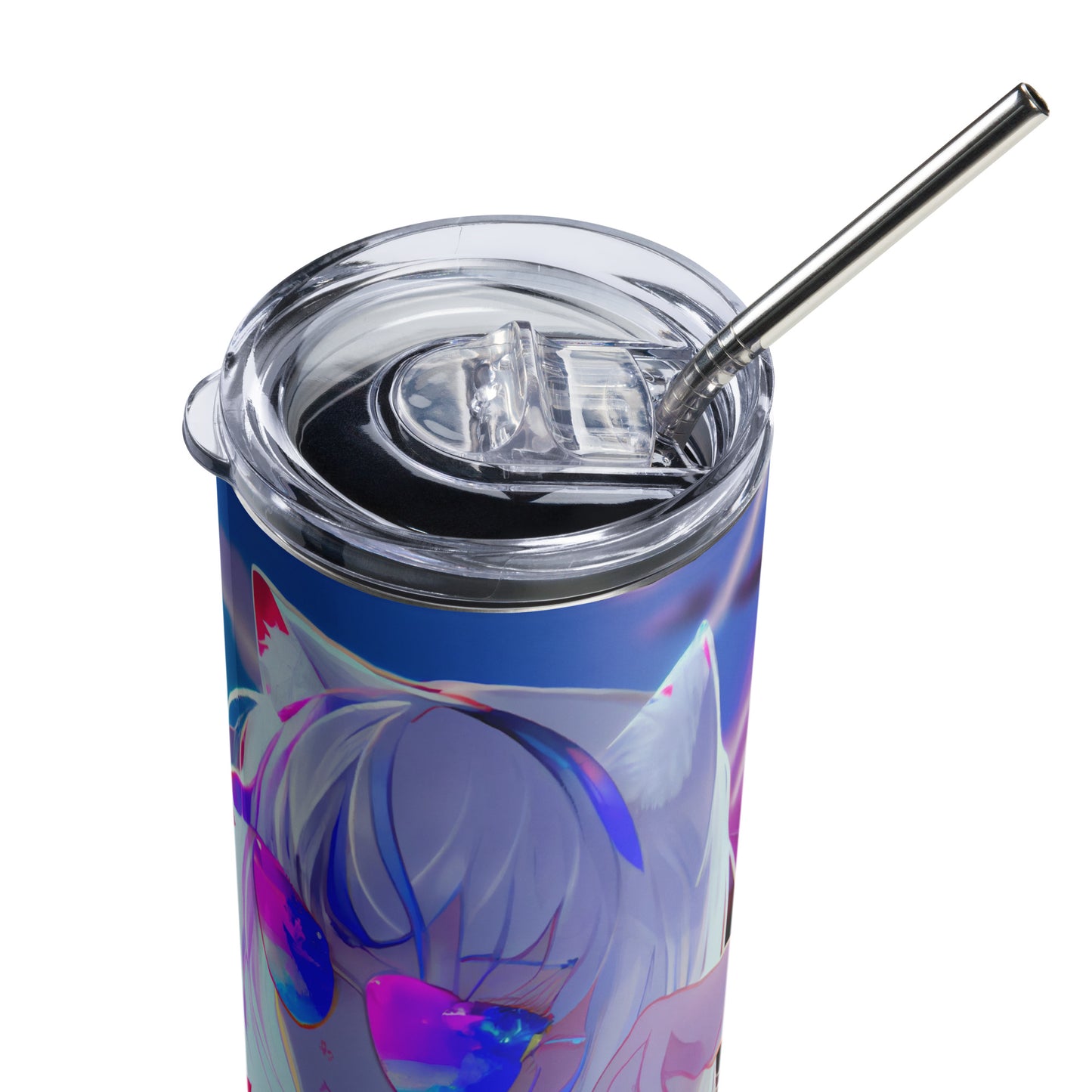 Anime Cat Girl Stainless steel tumbler cup with metal straw