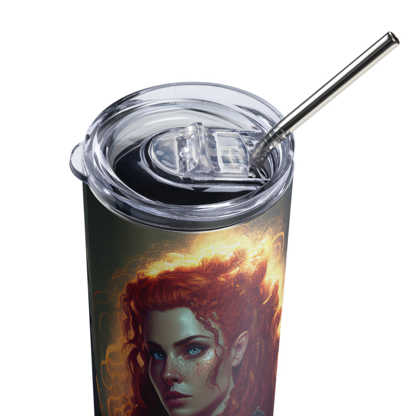 Beautiful Red Haired Soldier Stainless steel tumbler cup with metal straw