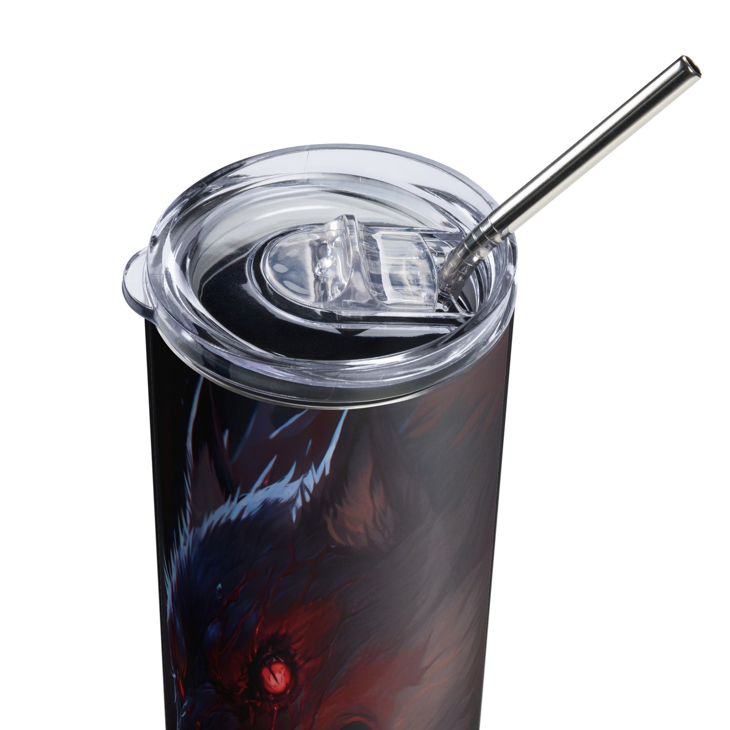 Werewolf Stainless steel tumbler cup with metal straw