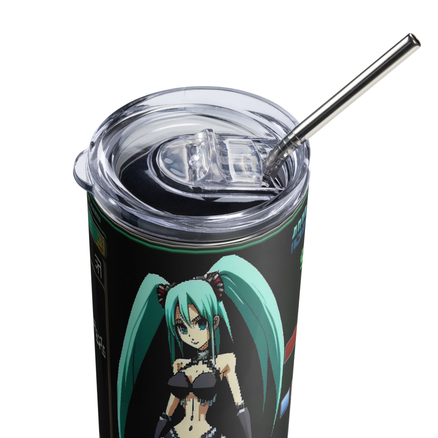 Hatsune Miku video game screen Stainless steel tumbler cup with metal straw