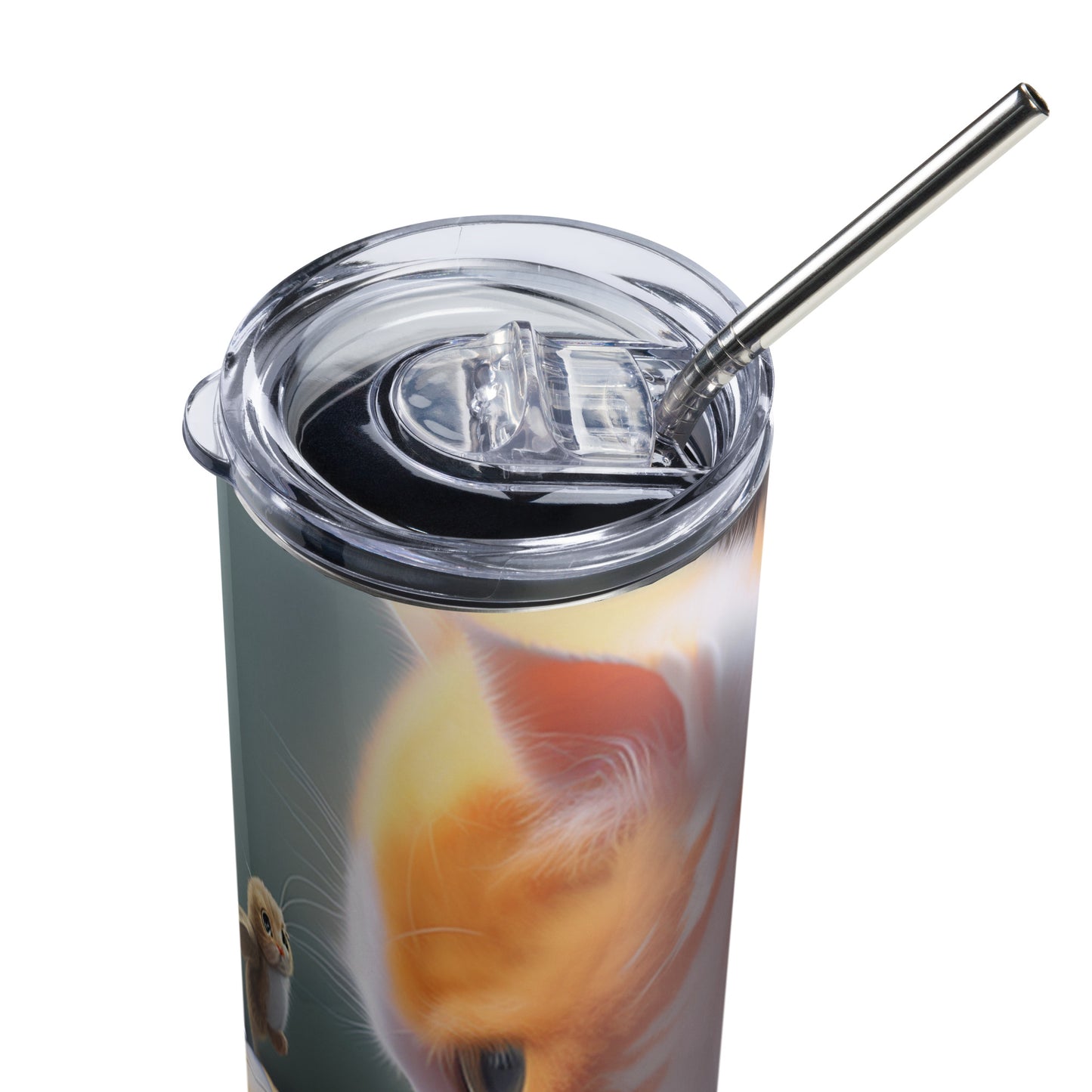 A Kitten and his Droid Stainless steel tumbler cup with metal straw star wars