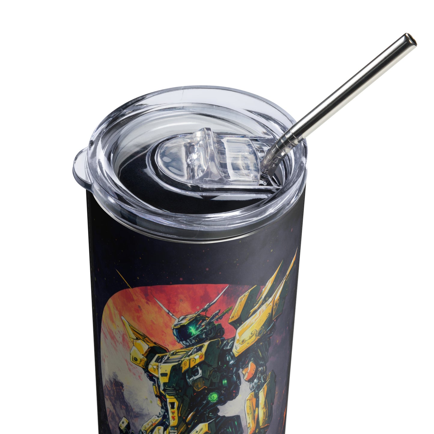 Space Robot #1 Stainless steel tumbler cup with metal straw