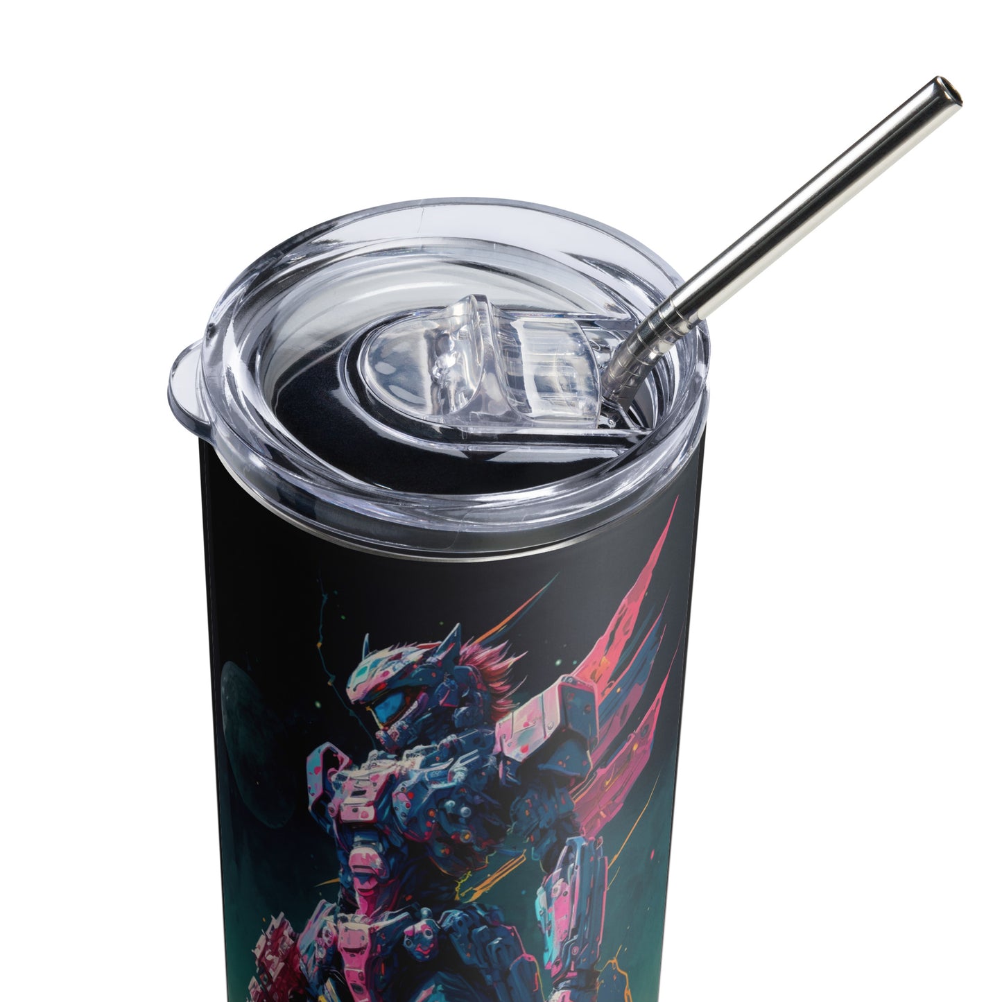 Space Robot #2 Stainless steel tumbler cup with metal straw