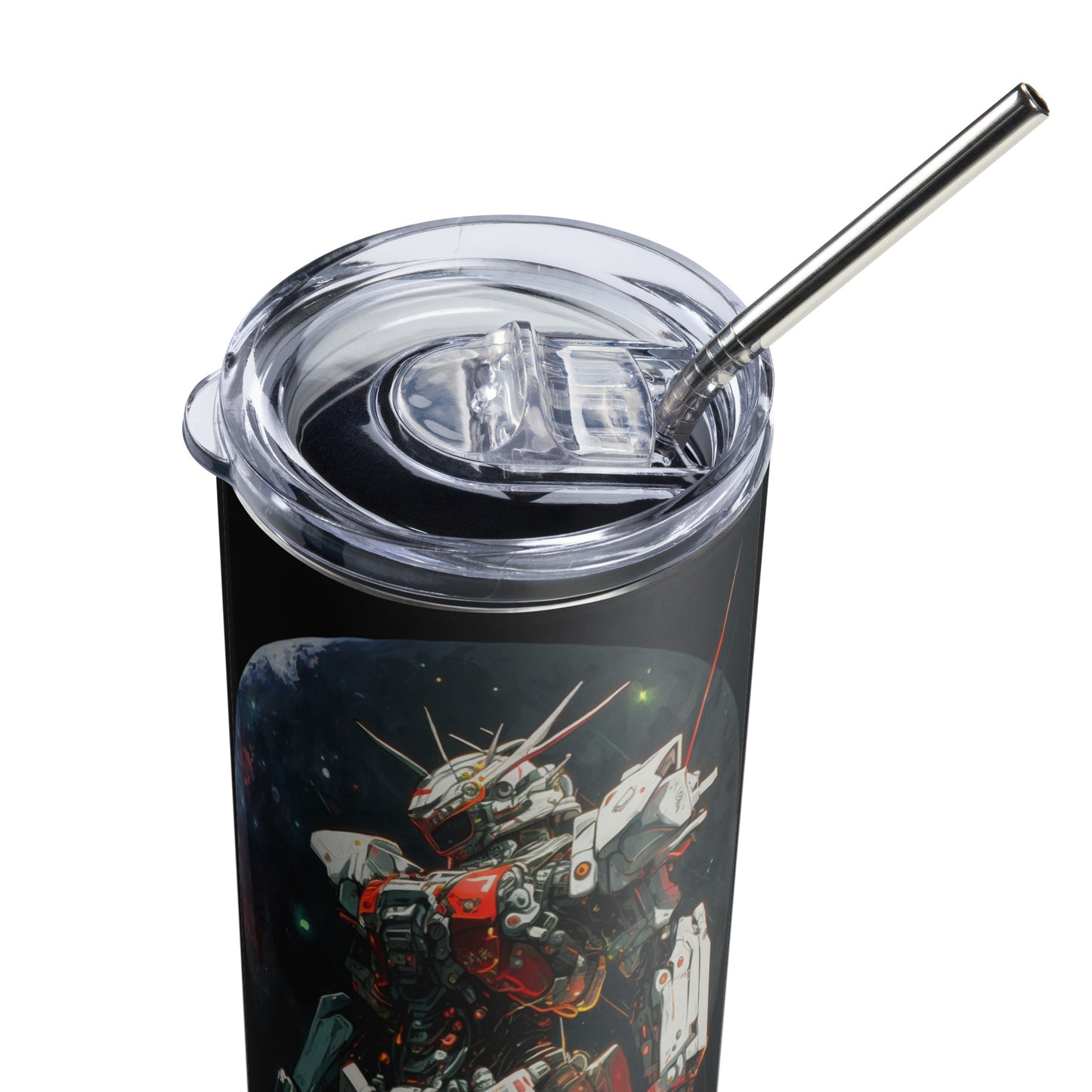 Space Robot #3 Stainless steel tumbler cup with metal straw