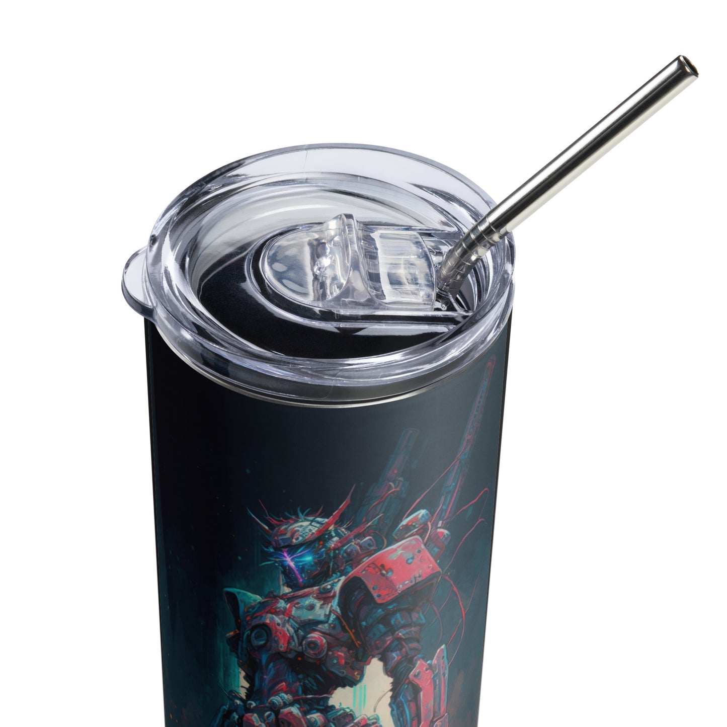 Space Robot #4 Stainless steel tumbler cup with metal straw