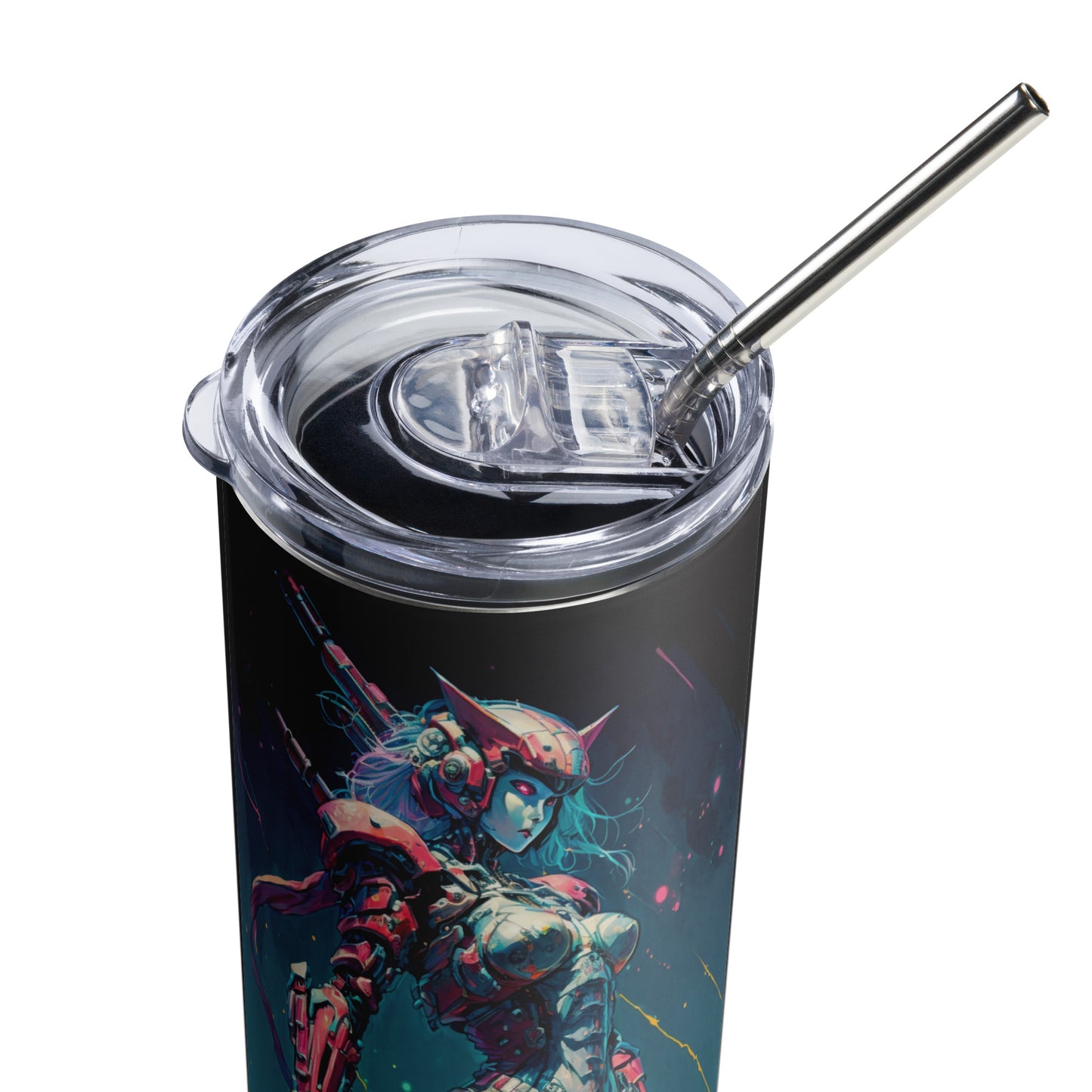 Space Robot #6 Stainless steel tumbler cup with metal straw