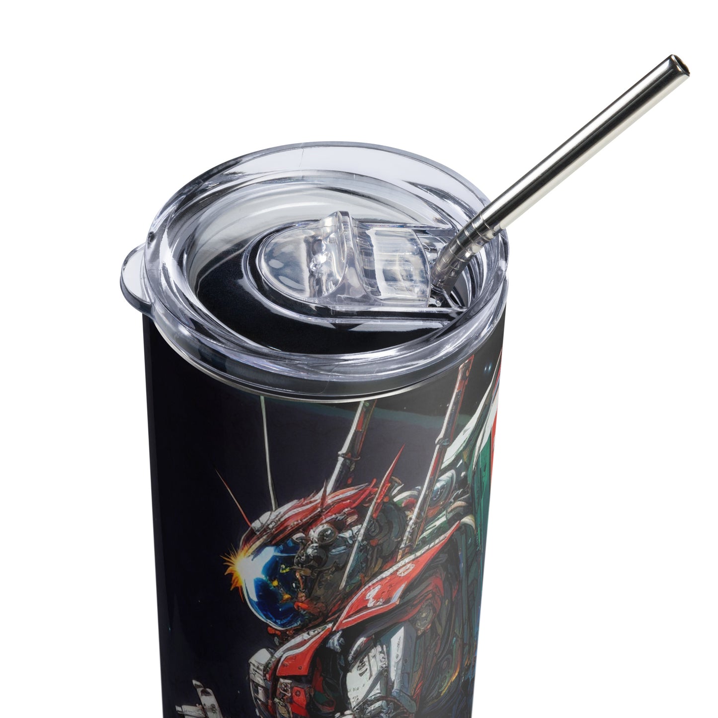 Space Robot #8 Stainless steel tumbler with metal straw