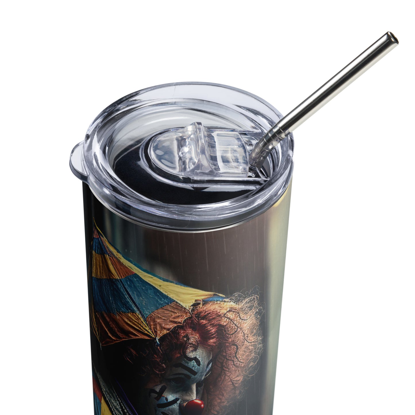 Clown in the Rain Stainless steel tumbler cup with metal straw