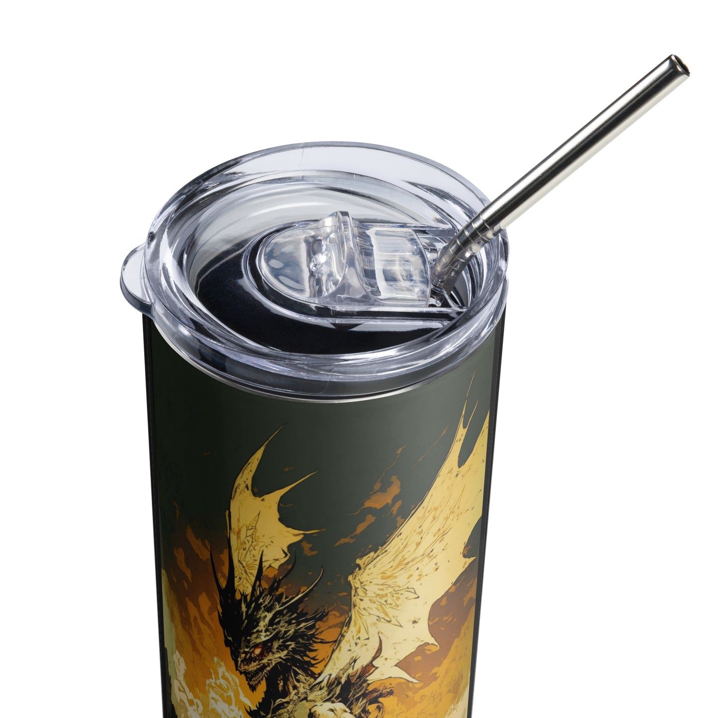 Dragon #6 Stainless steel tumbler cup with metal straw