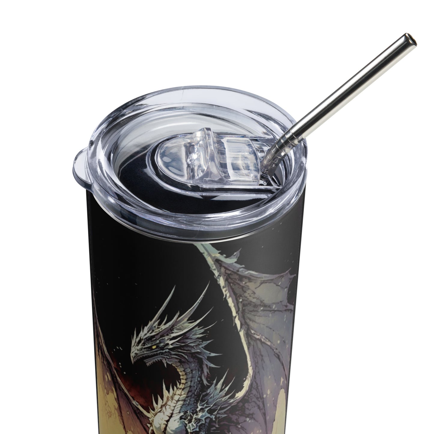 Dragon #7 Stainless steel tumbler cup with metal straw