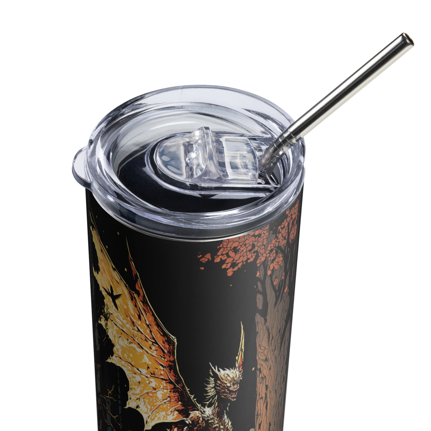 Creature of the Forest Stainless steel tumbler cup with metal straw