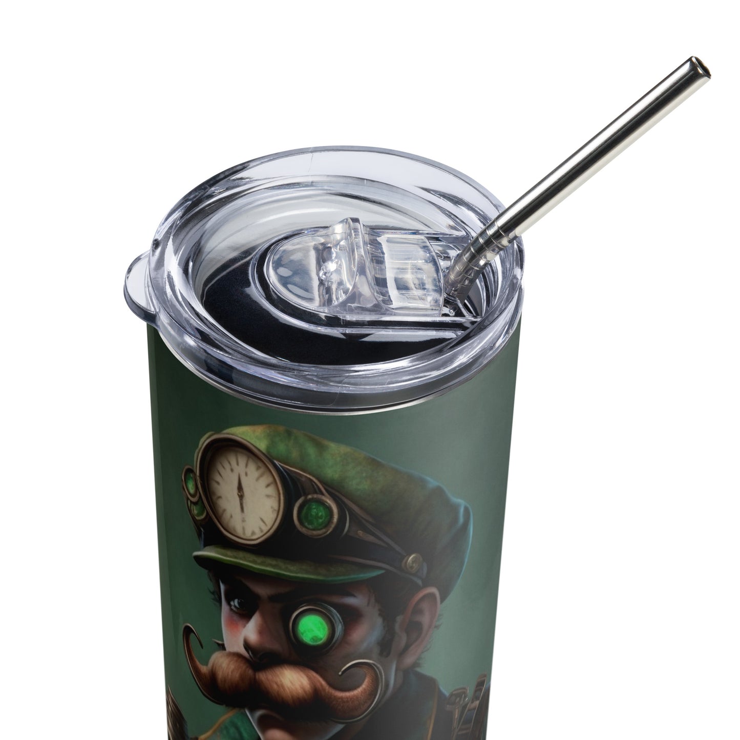 Steampunk Luigi Stainless steel tumbler cup with metal straw