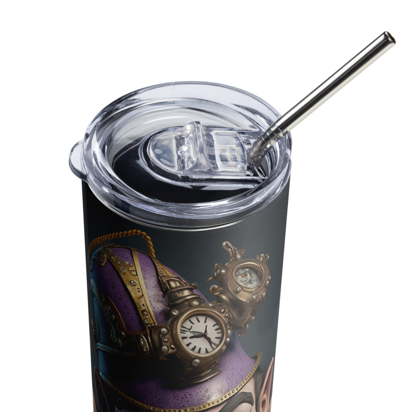 Steampunk Wario Stainless steel tumbler cup with metal straw