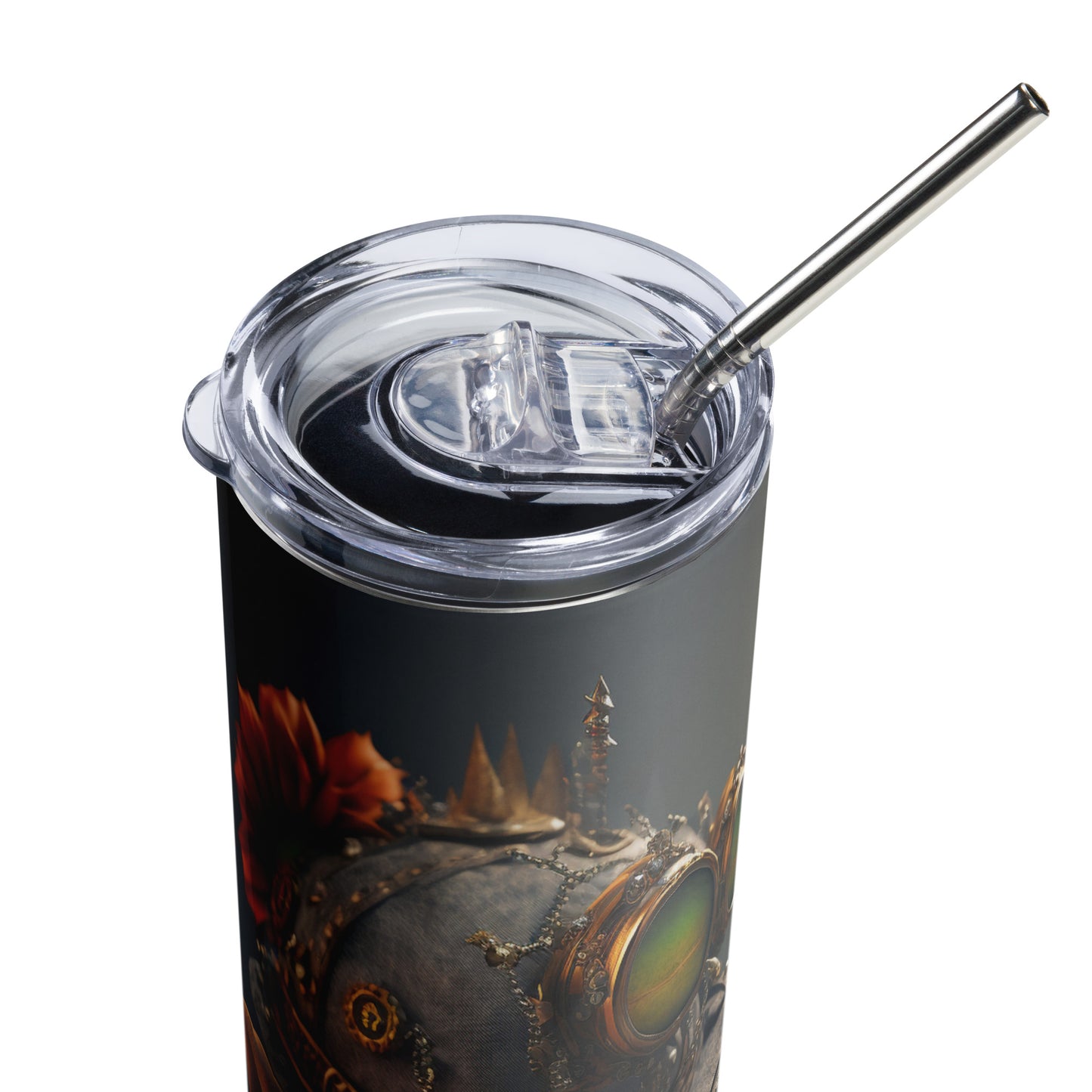 Steampunk Bowser Stainless steel tumbler cup with metal straw