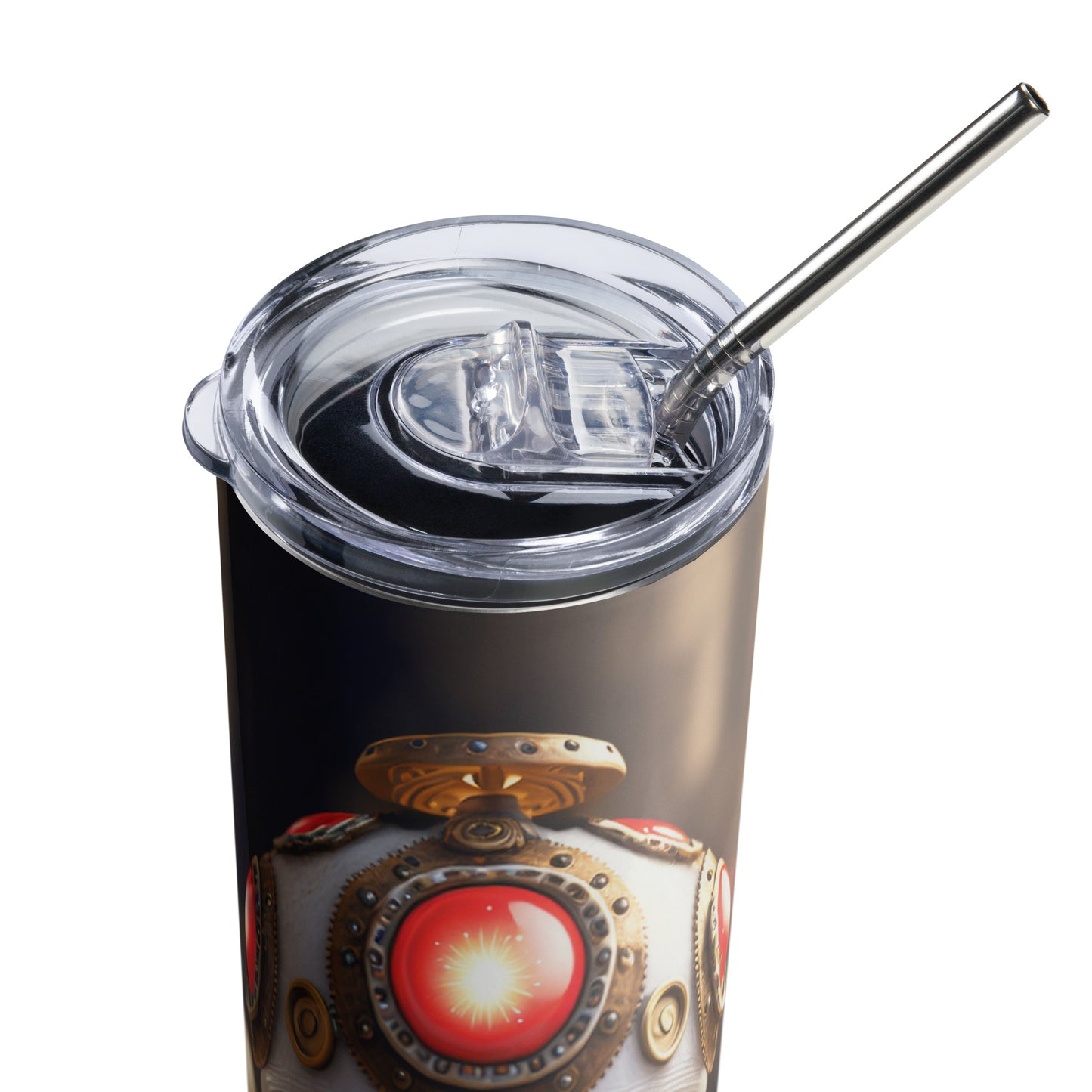 Steampunk Toad Stainless steel tumbler cup with metal straw