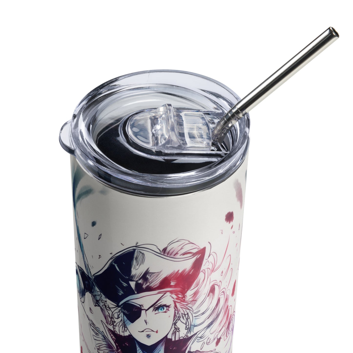 Sexy Pirate Woman Stainless steel tumbler cup with metal straw