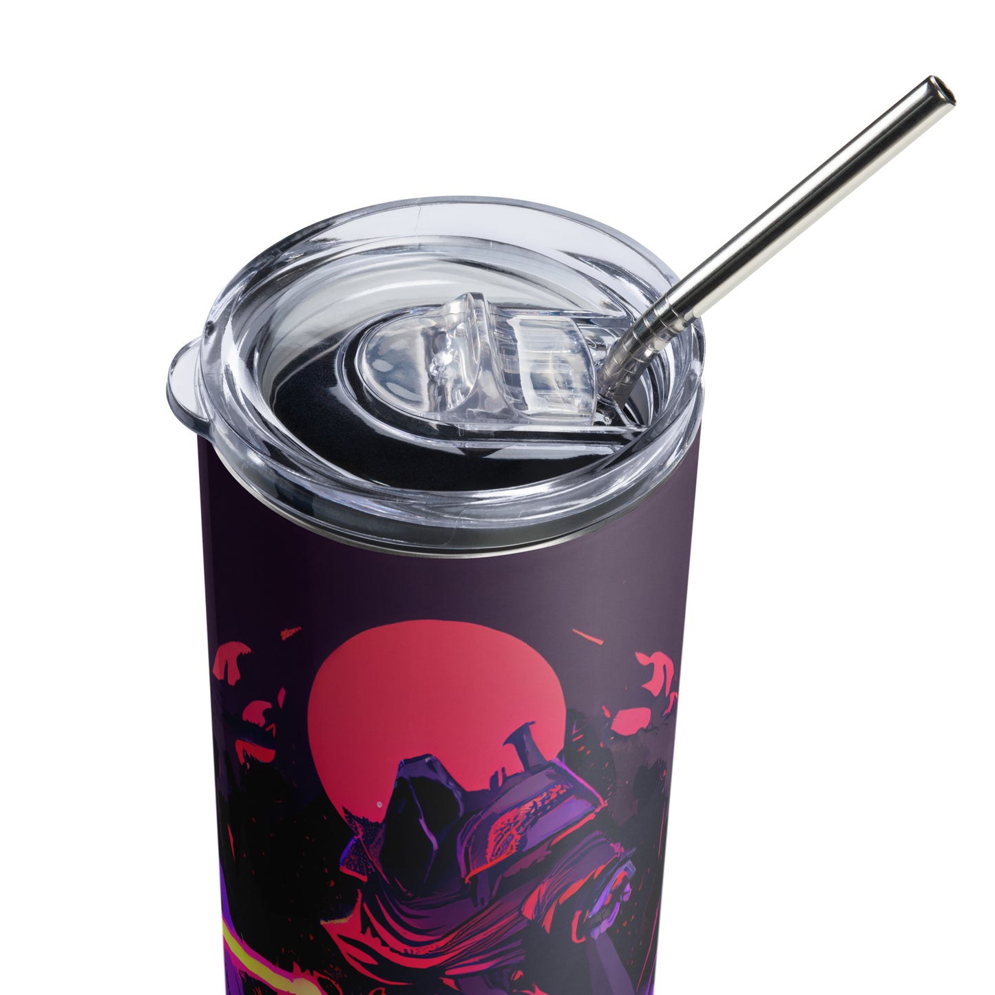 Samurai Knight Stainless steel tumbler cup with metal straw