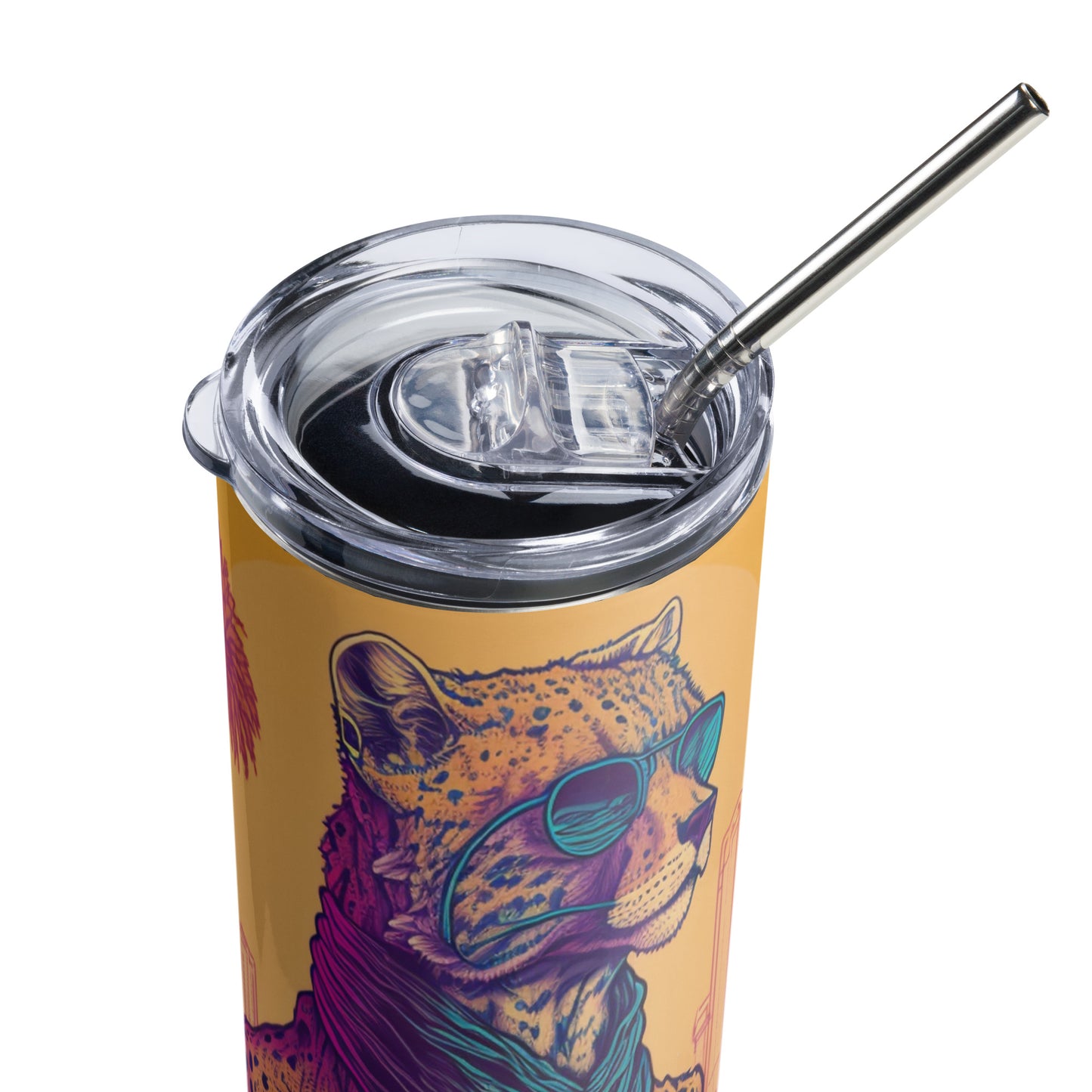 Miami Vice Cheetah #1 Stainless steel tumbler cup with metal straw