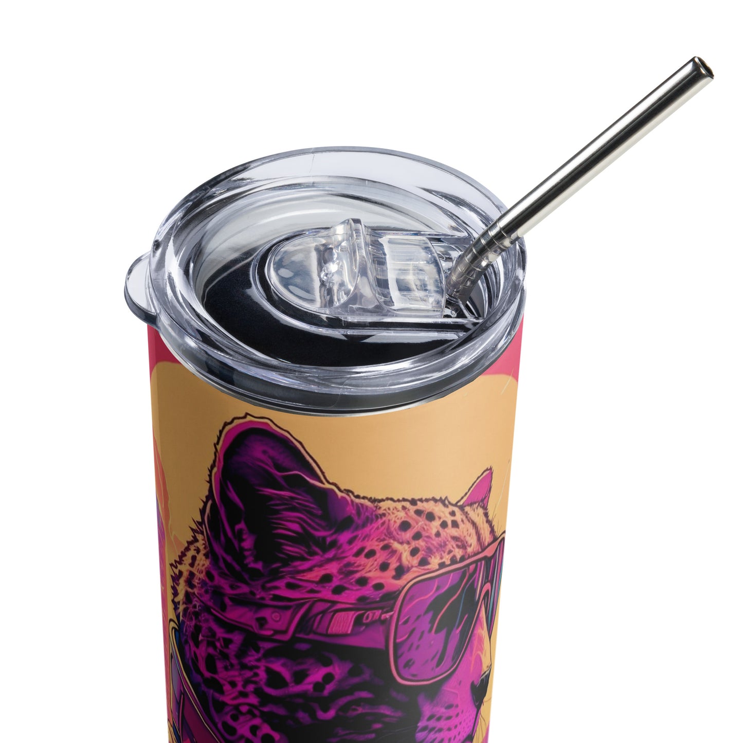 Miami Vice Cheetah #3 Stainless steel tumbler cup with metal straw