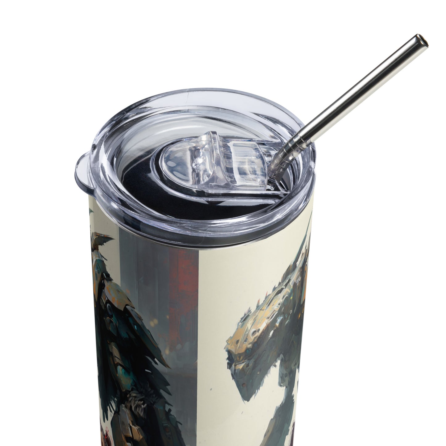 Droid with Child #2 Stainless steel tumbler cup with metal straw