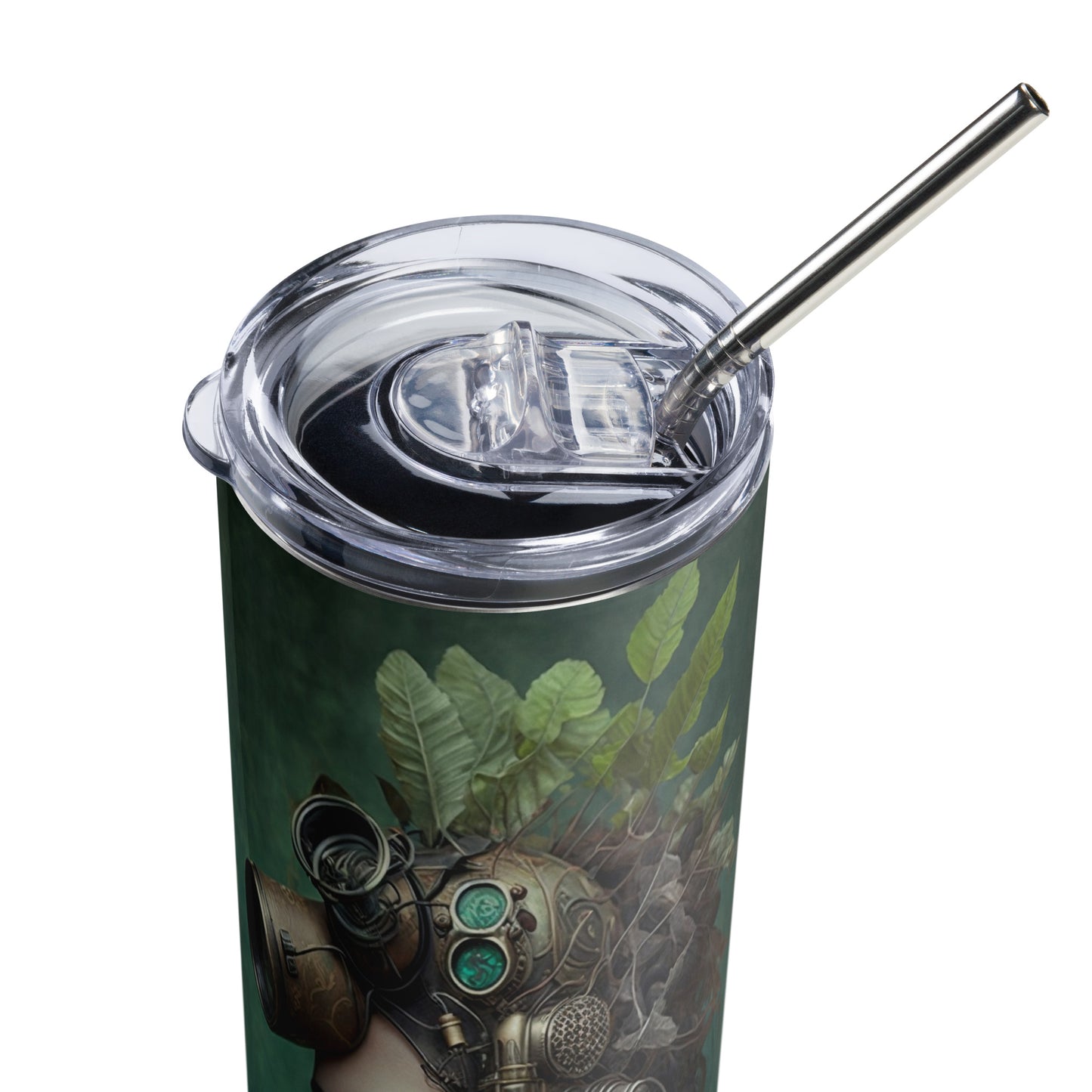 Steampunk Nature Woman Stainless steel tumbler cup with metal straw