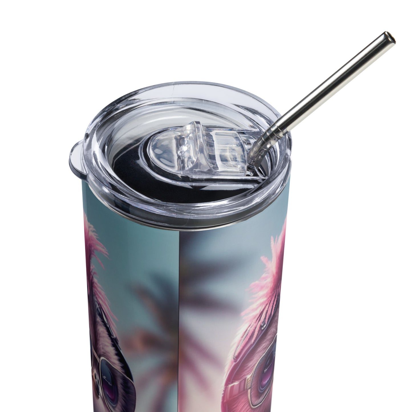 Punk Sloth Stainless steel tumbler cup with metal straw