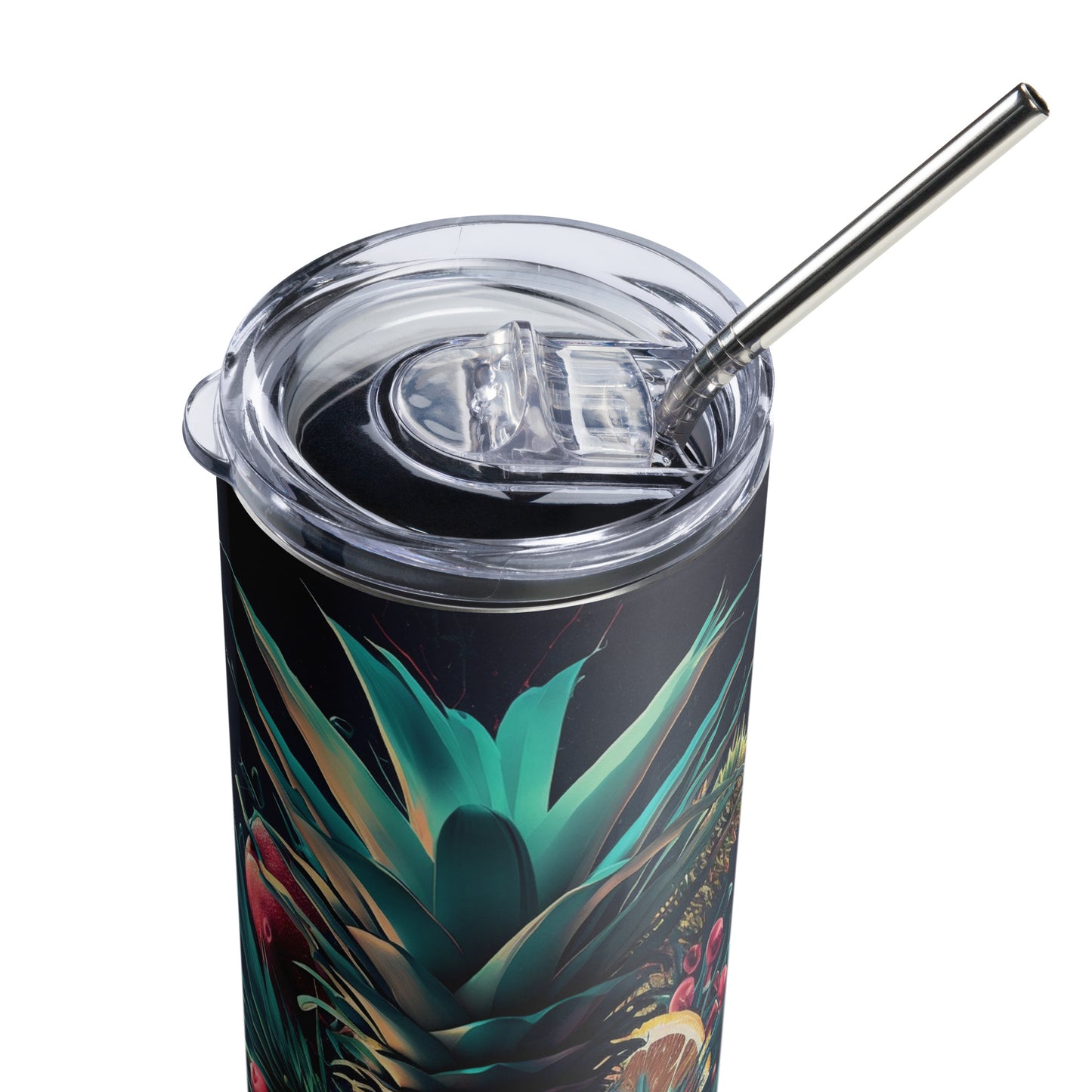 Punk Pineapple Skull Stainless steel tumbler cup with metal straw