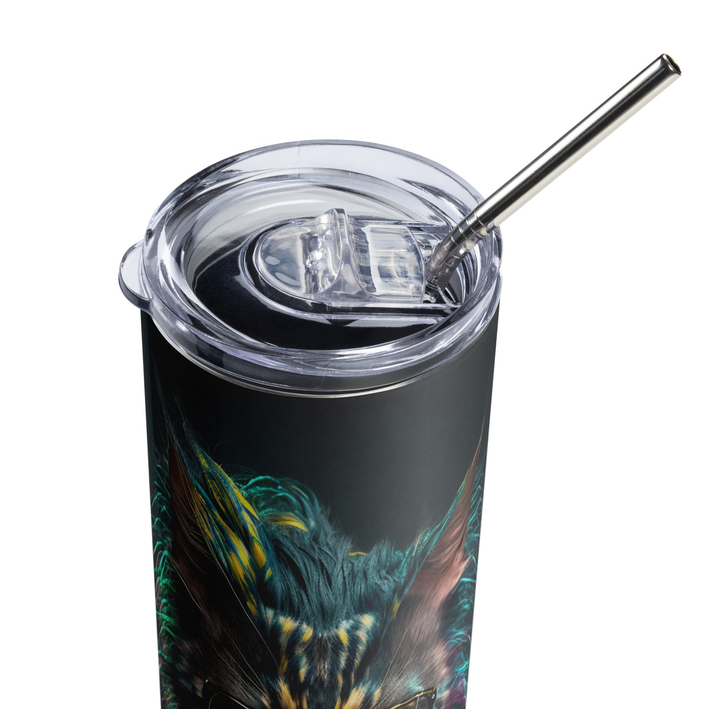 Punk Tribal Caracal Cat Stainless steel tumbler cup with metal straw