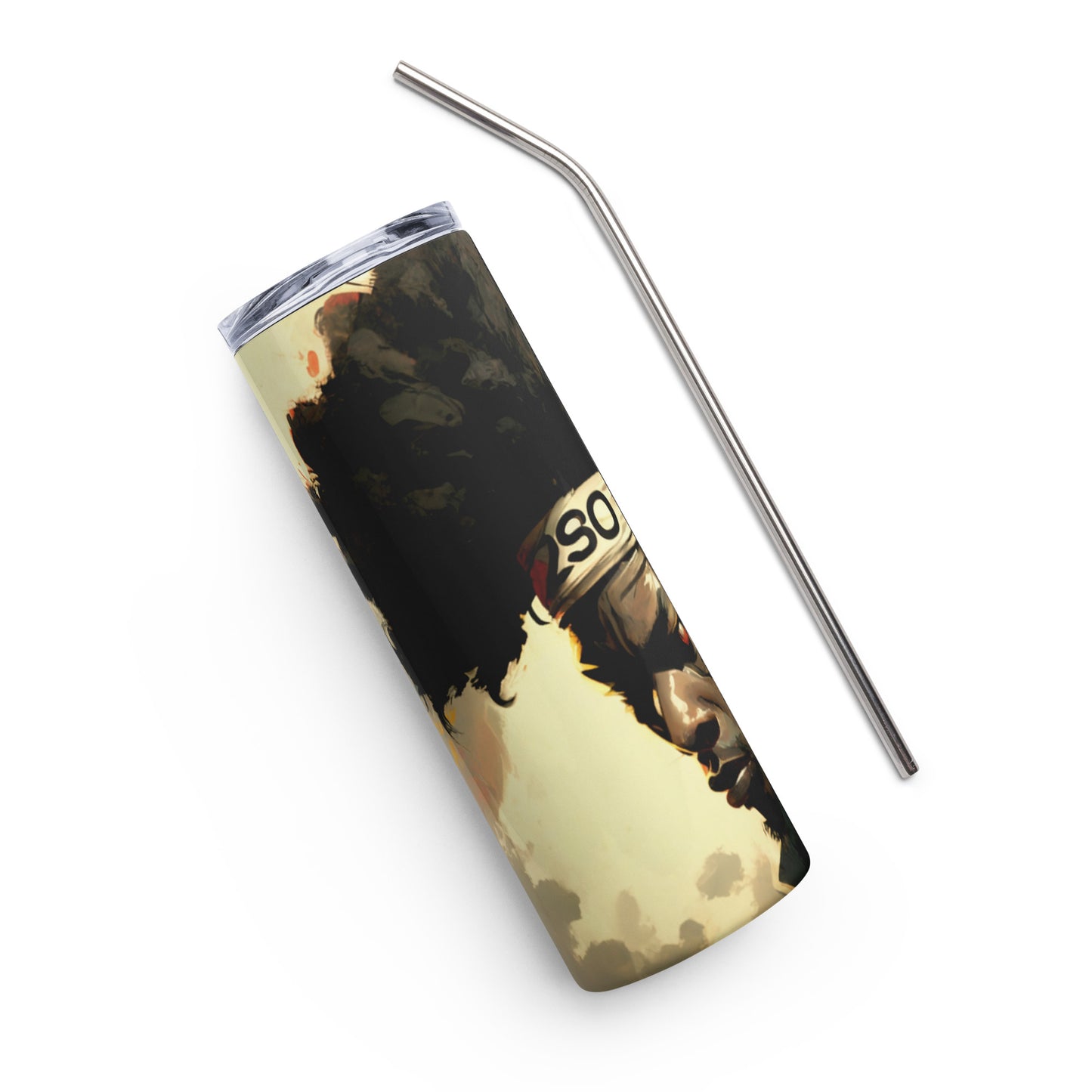 Afro Samurai Inspired Stainless steel tumbler cup with metal straw