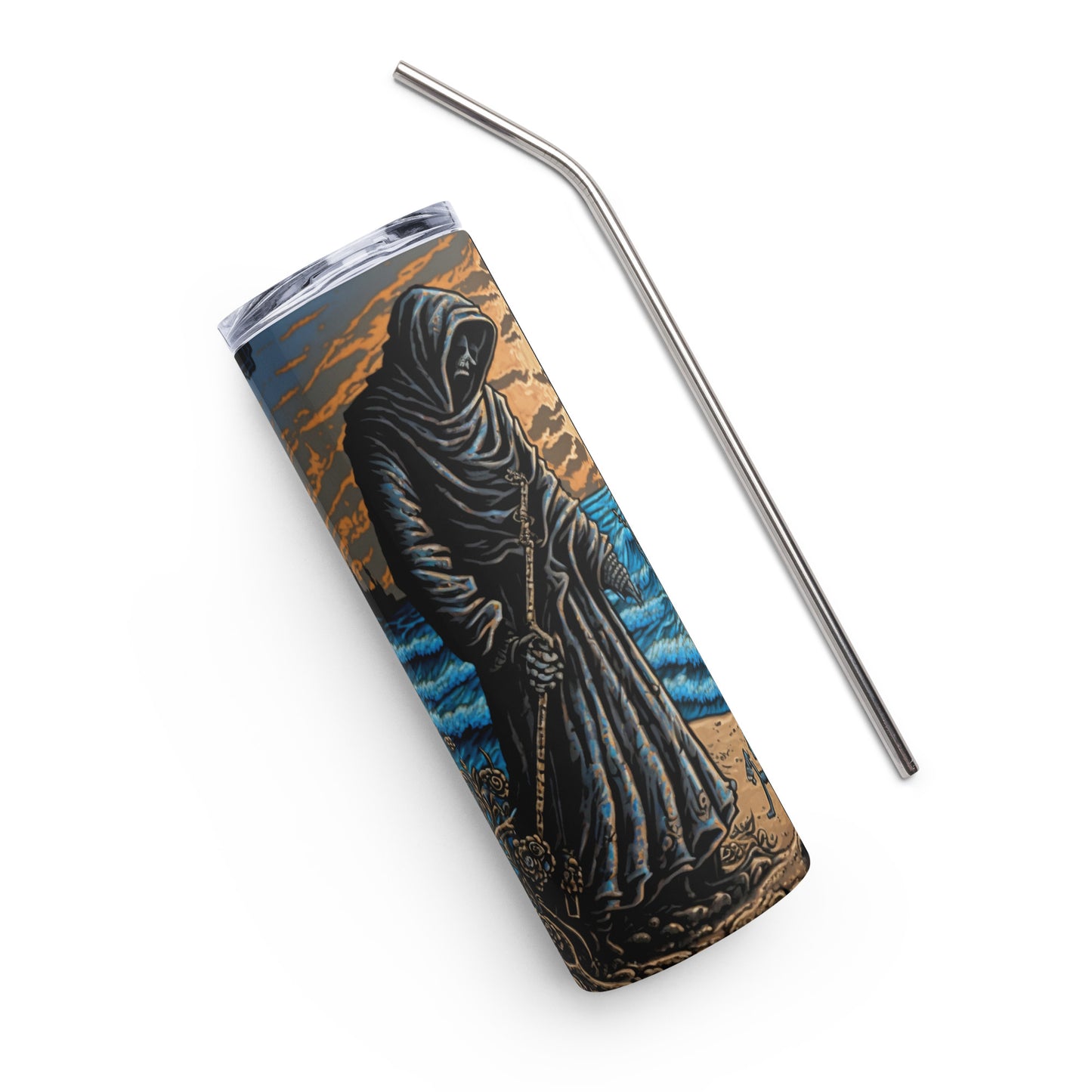 Death at the Beach Stainless steel tumbler cup with metal straw