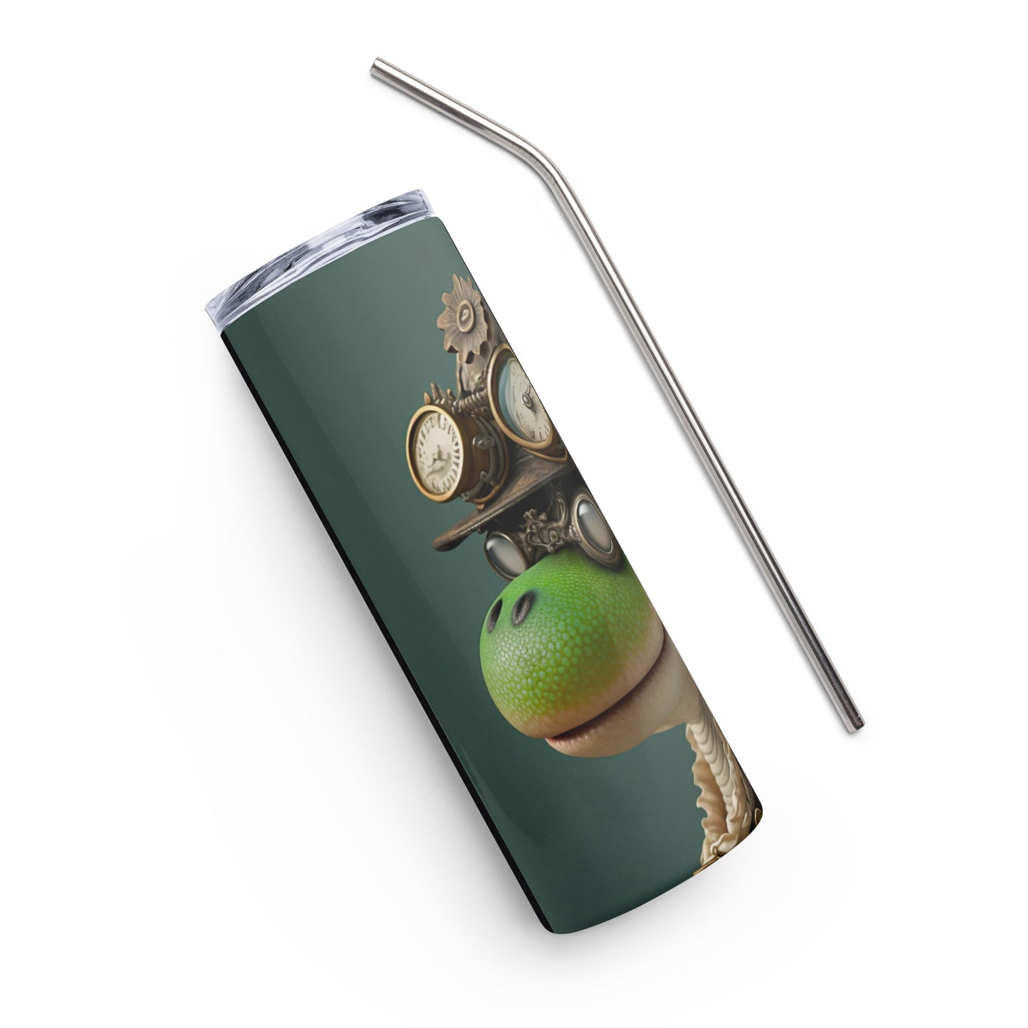 Steampunk Yoshi Stainless steel tumbler cup with metal straw