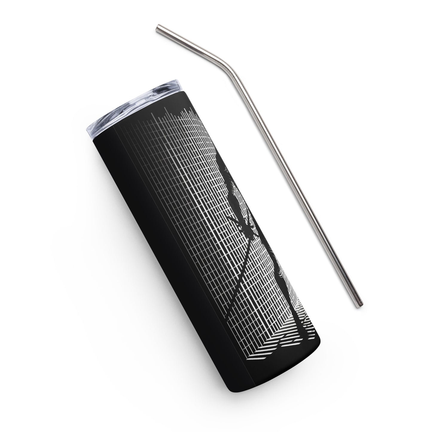 Grid Knight Stainless steel tumbler cup with metal straw