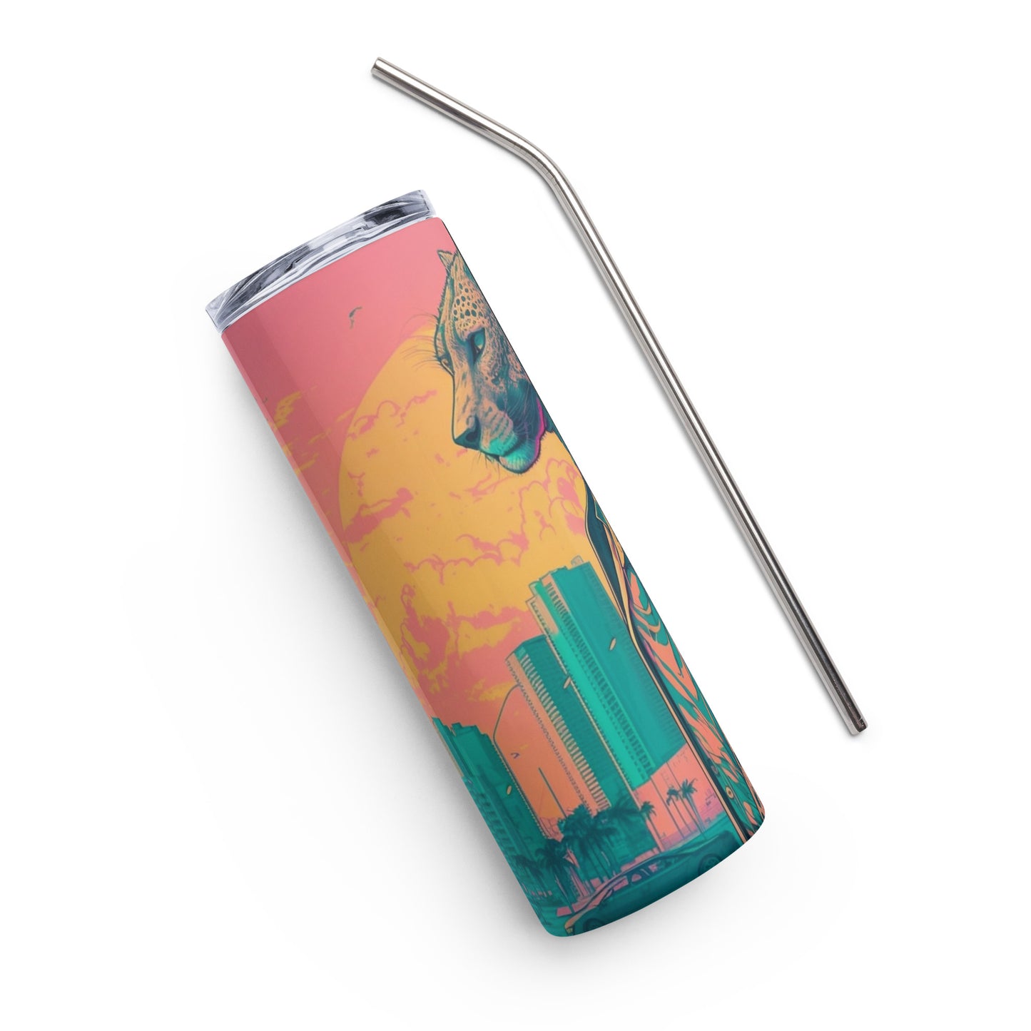 Miami Vice Cheetah #2 Stainless steel tumbler cup with metal straw