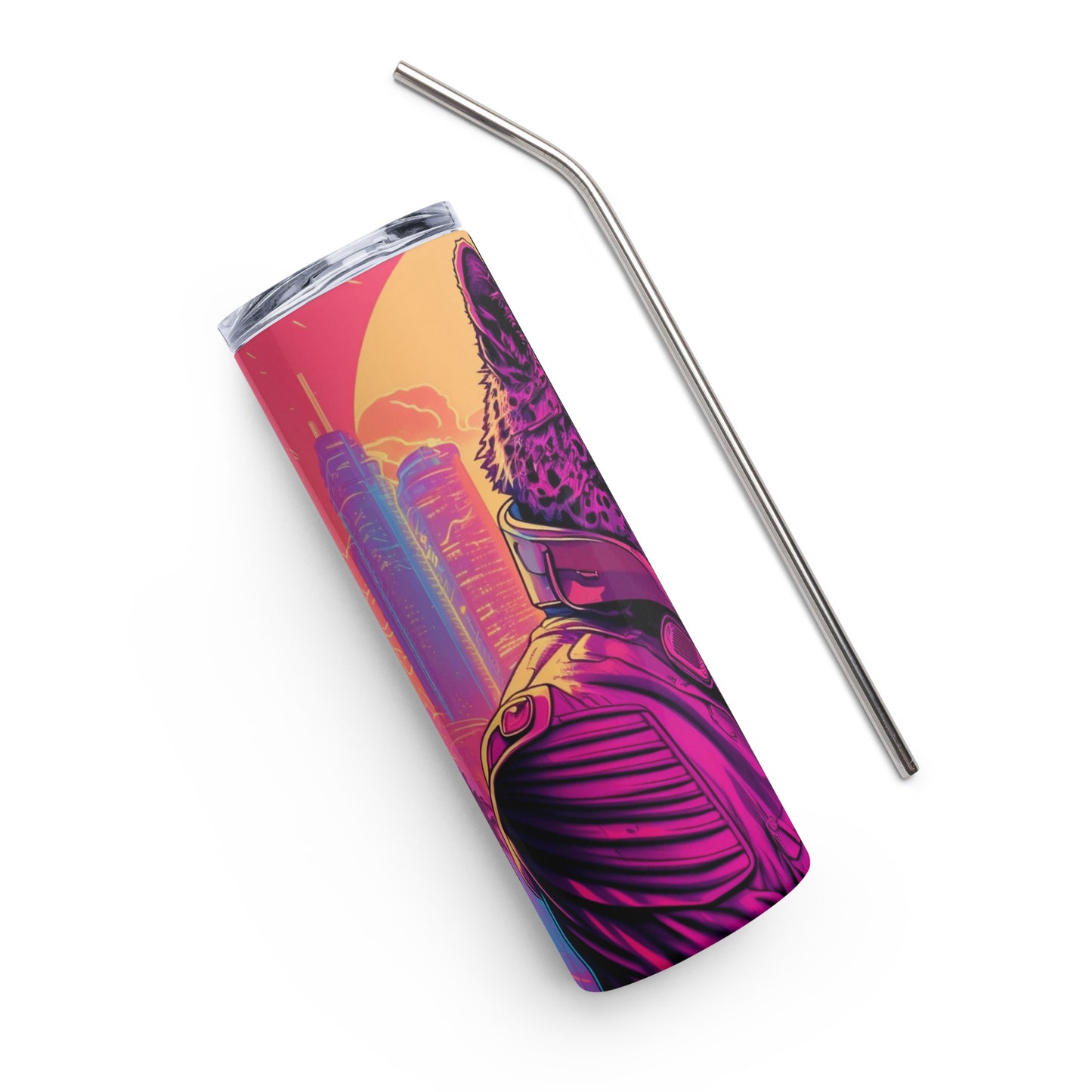 Miami Vice Cheetah #3 Stainless steel tumbler cup with metal straw