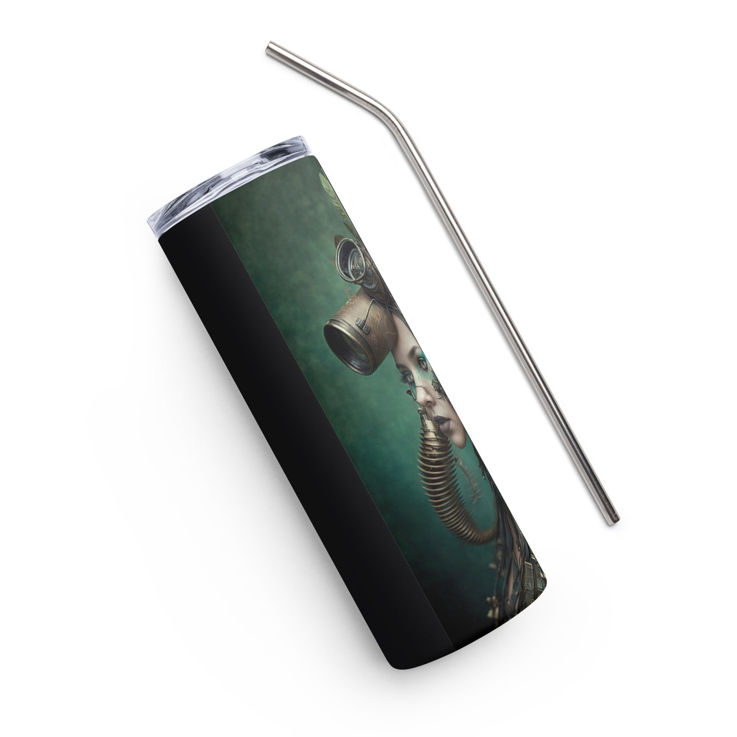 Steampunk Nature Woman Stainless steel tumbler cup with metal straw