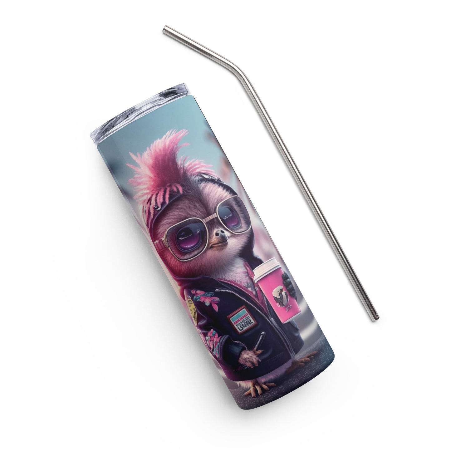 Punk Sloth Stainless steel tumbler cup with metal straw