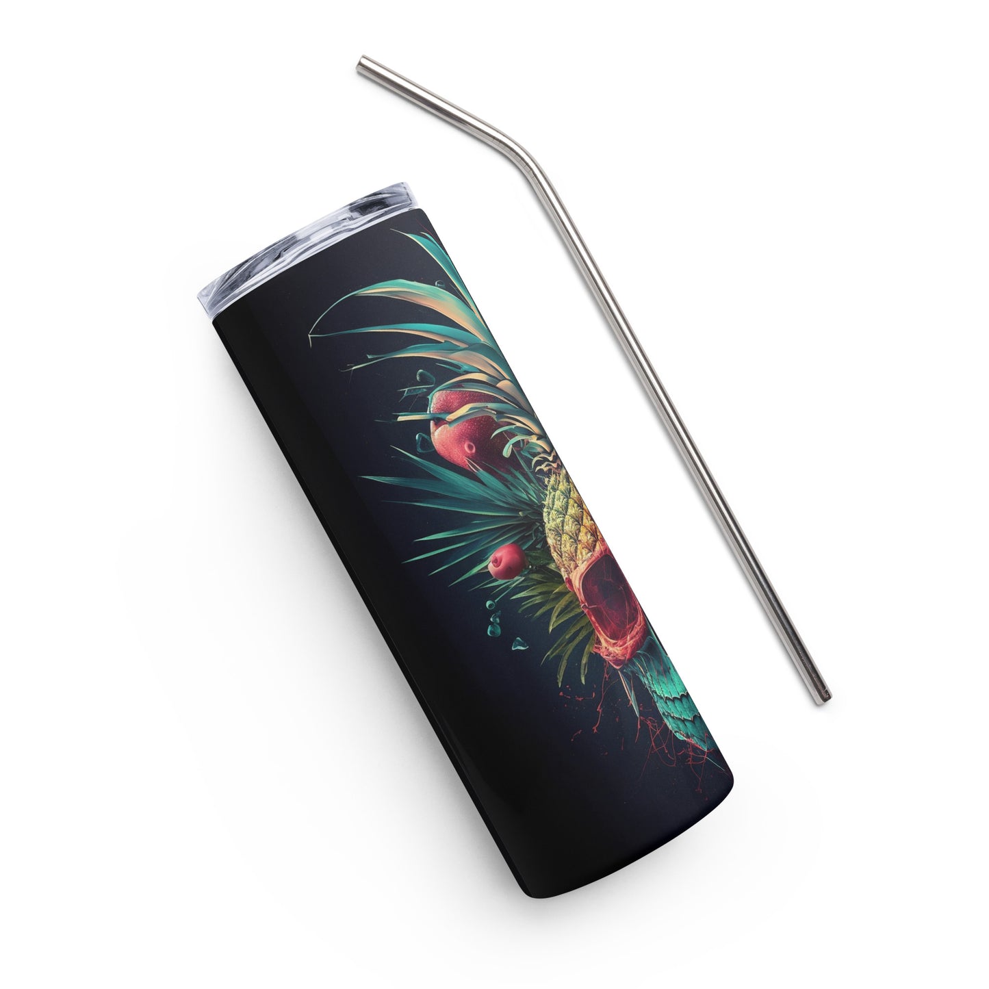 Punk Pineapple Skull Stainless steel tumbler cup with metal straw