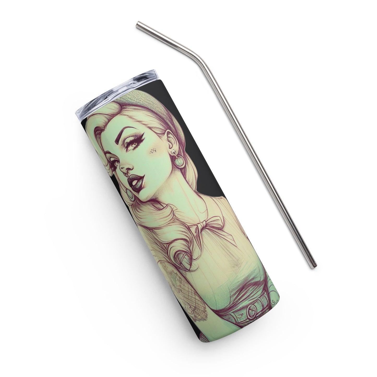 Sexy Pin-up Girl #1 Stainless steel tumbler cup with metal straw