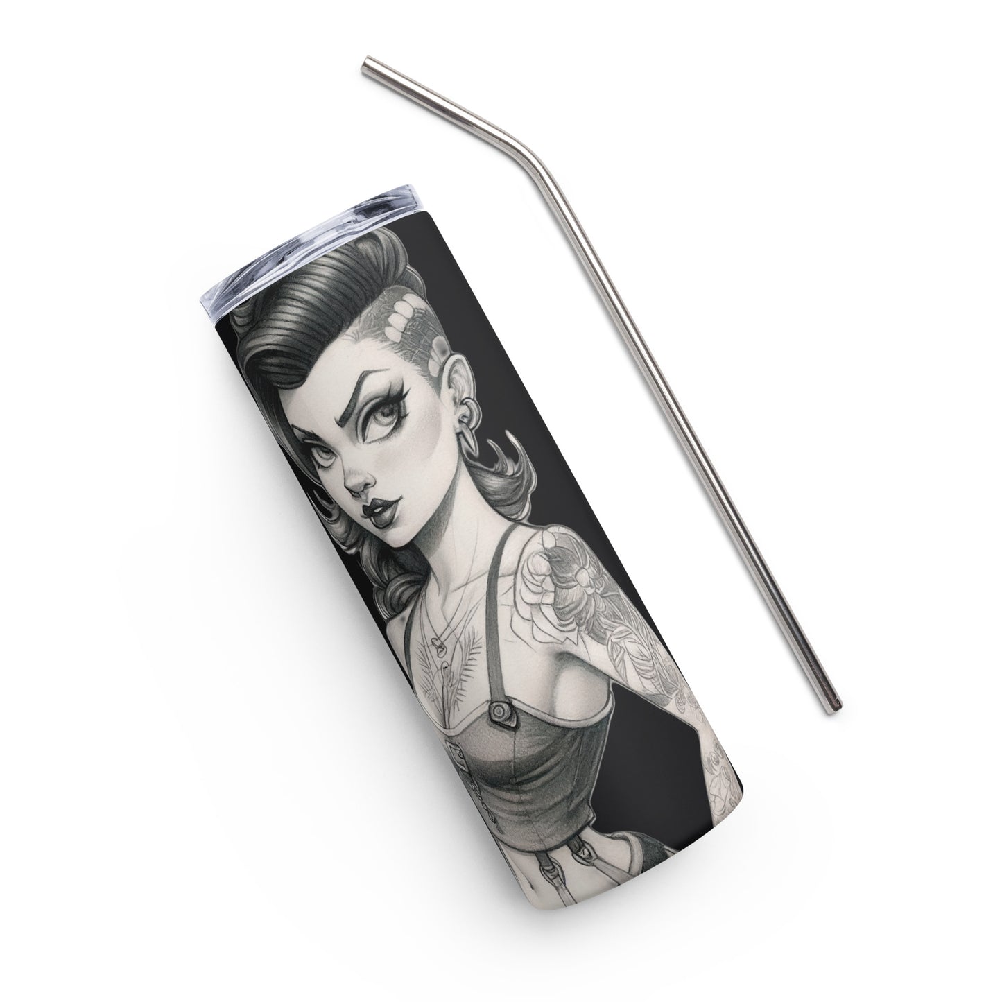 Sexy Pin-up Girl #2 Stainless steel tumbler cup with metal straw