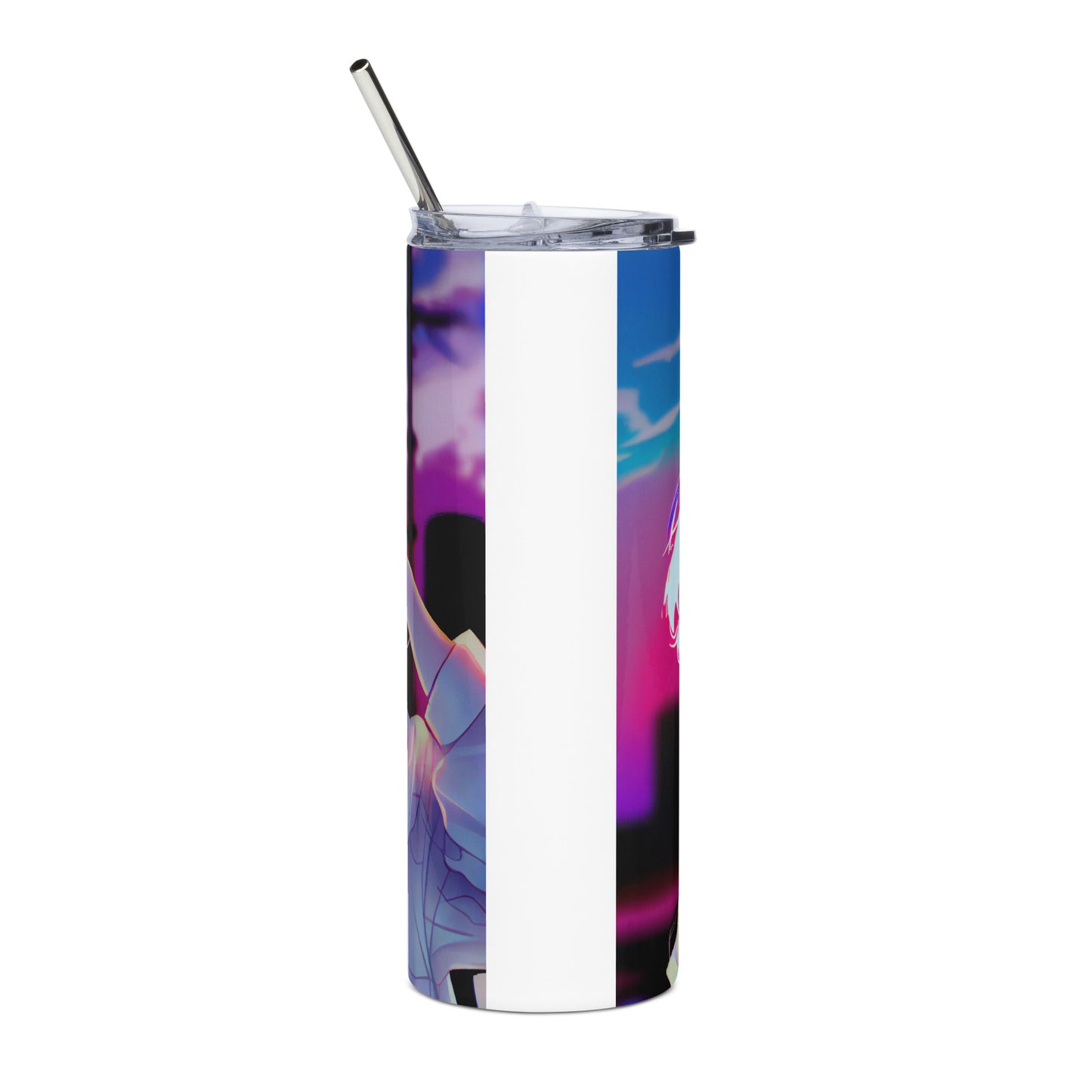 Anime Cat Girl Stainless steel tumbler cup with metal straw