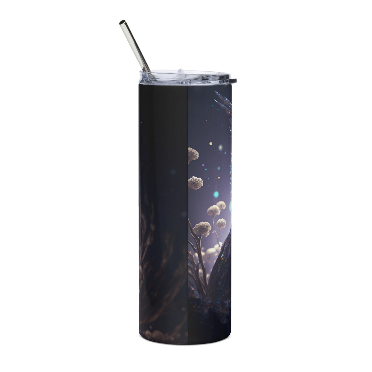 Celestial Owl Stainless steel tumbler cup with metal straw