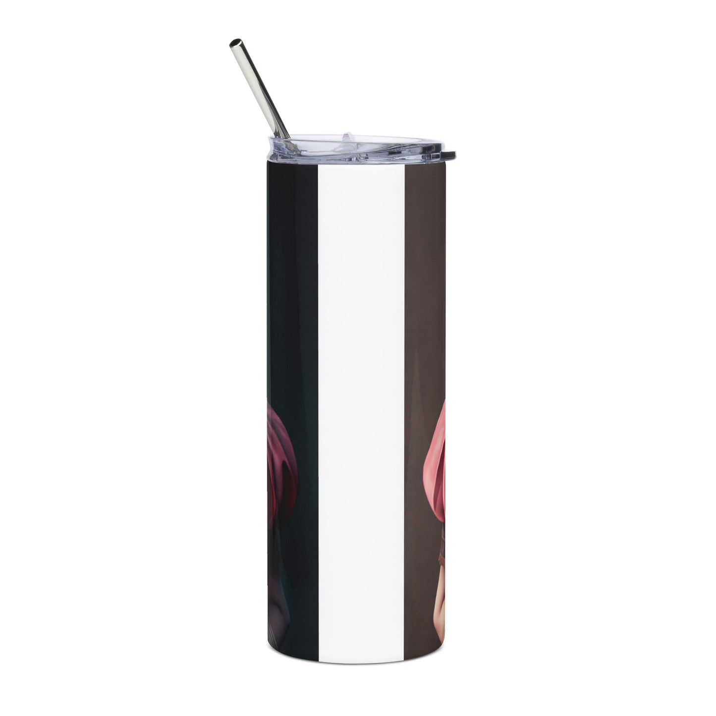 Steampunk Peach Stainless steel tumbler cup with metal straw